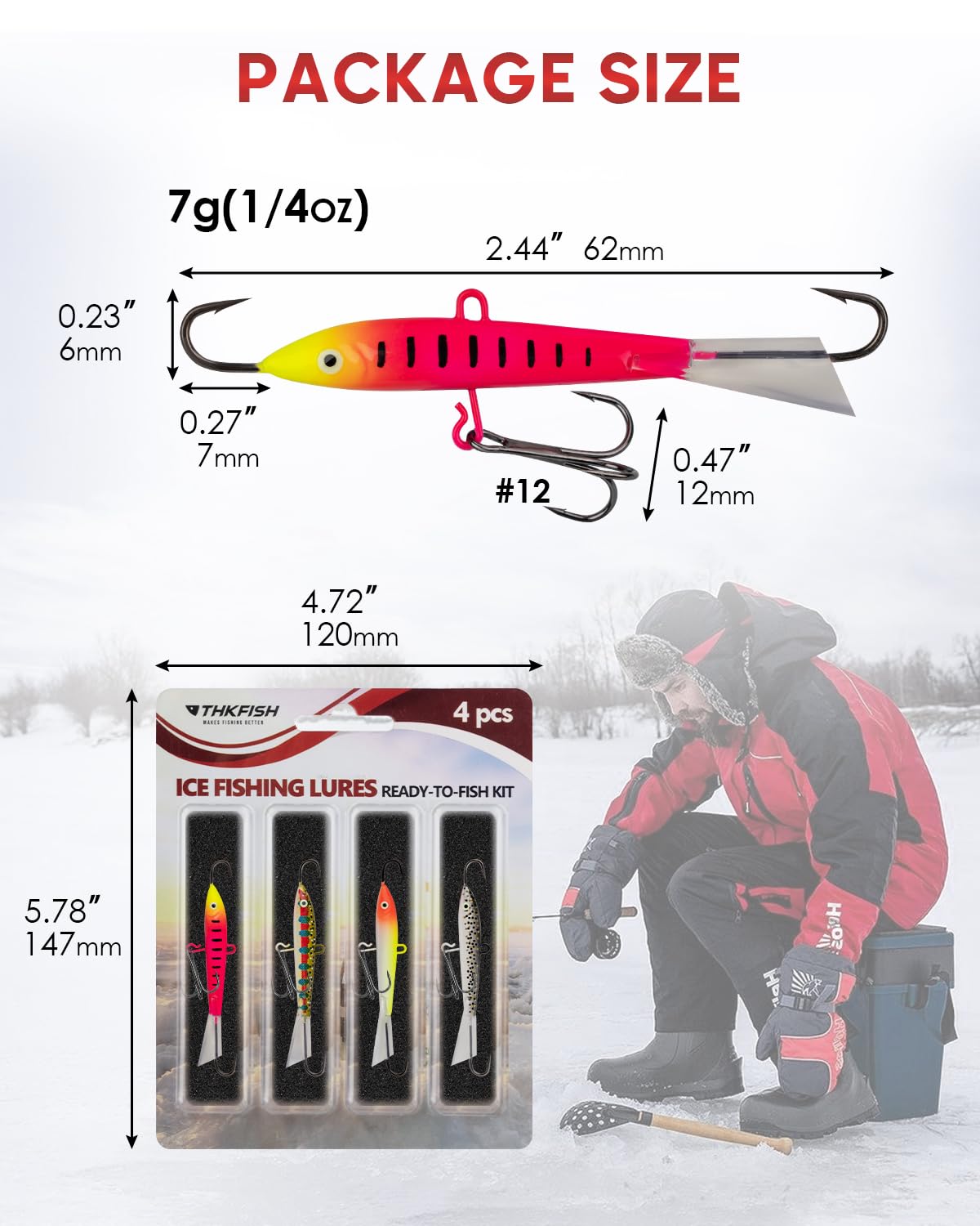 THKFISH Ice Fishing Jigs Ice Fishing Lures Ice Fishing Gear for Crappie, Panfish, Walleye, Bluegill Vertical Jigs Kit Ice Fishing Tackle 4PCS/8PCS 10g(0.35oz) 18g(0.63oz)