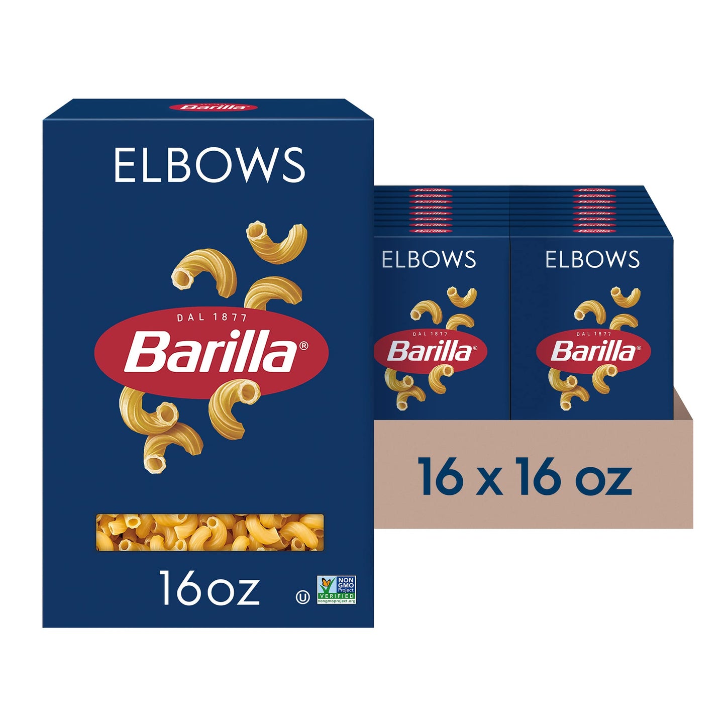 Barilla Elbows Pasta, 16 oz. Box (Pack of 8) - Non-GMO Pasta Made with Durum Wheat Semolina - Kosher Certified