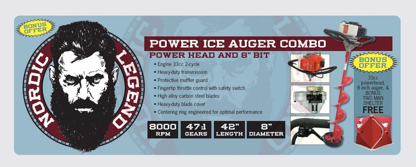 33cc Power Ice Auger and Portable Two Man Shelter Combo
