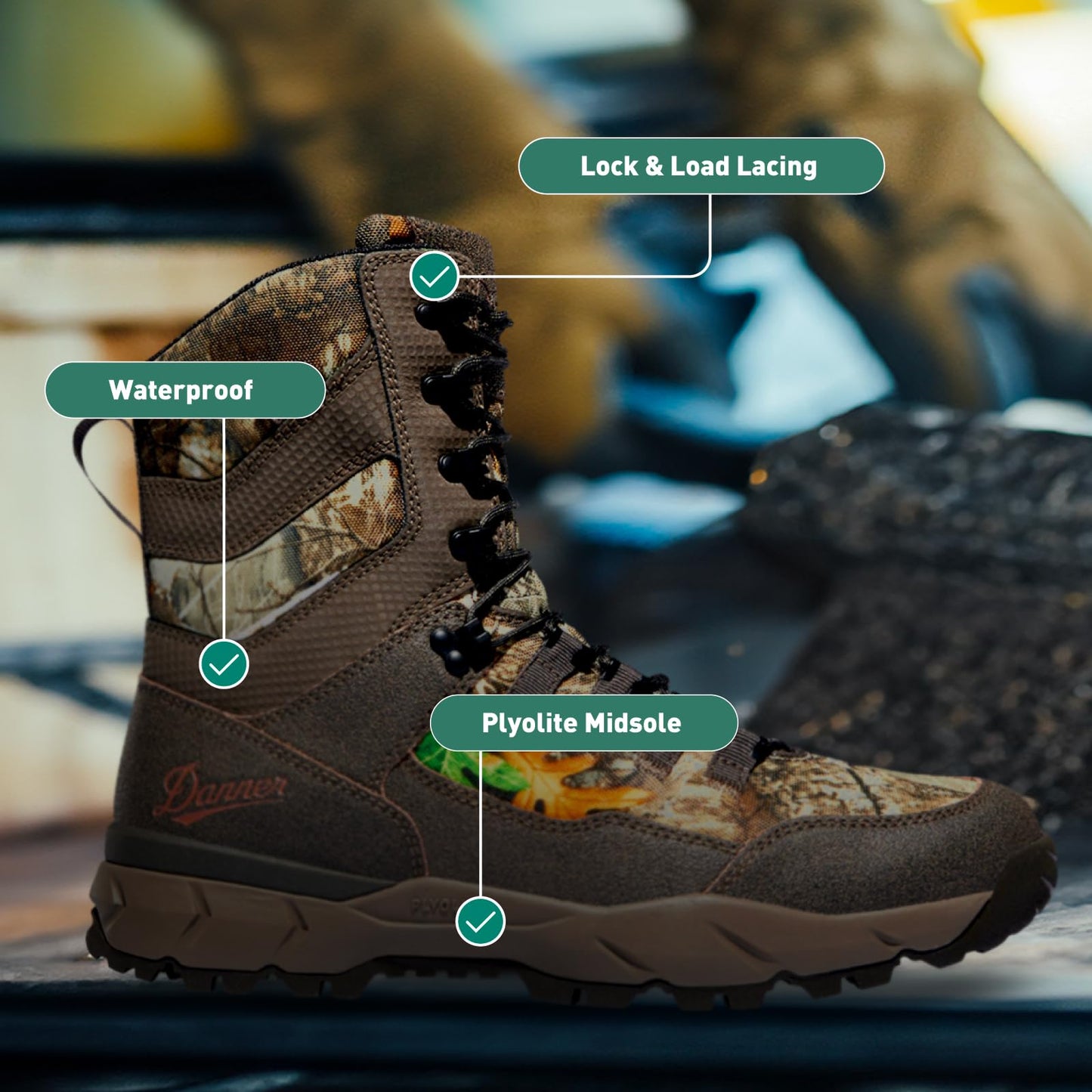 Danner Vital 8” Waterproof Hunting Boots for Men - Abrasion-Resistant Leather & Textile Upper, Shock-Absorbing Footbed & Non Slip Traction Outsole