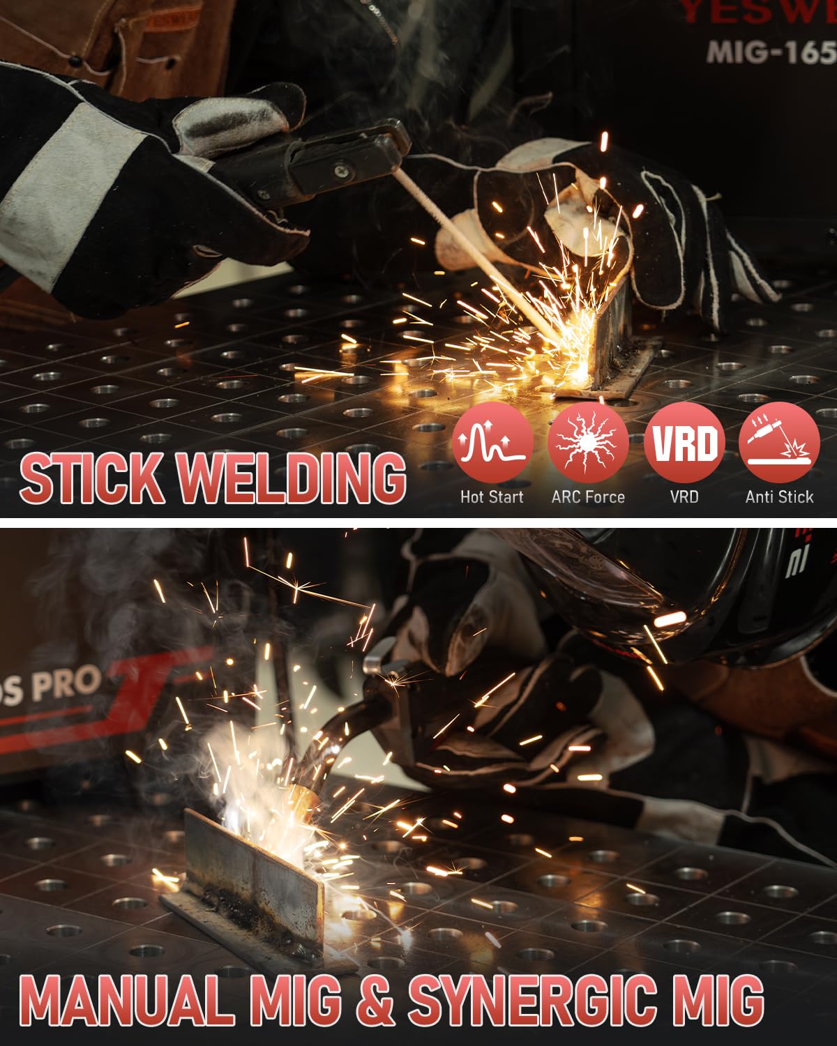 YESWELDER MIG-205DS PRO MIG Welder, 200Amp 110/220V Dual Voltage MIG Welding Machine, 5 in 1 Gas MIG/Flux Core MIG/Spool Gun MIG/Lift TIG/Stick Multiprocess Aluminum MIG Welder, Spool Gun Compatible