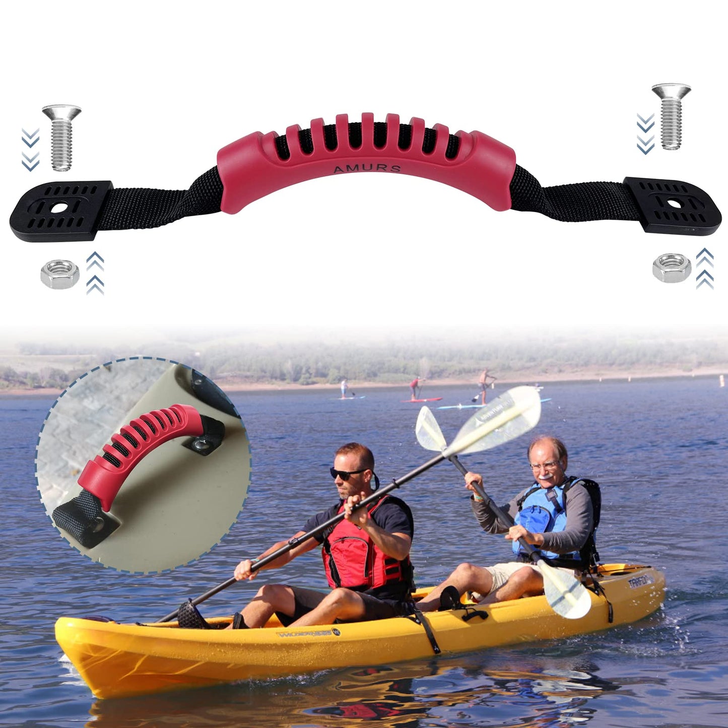 Kayak Carry Handles Kayak Accessory Kayak Scupper Plug kayak handles replacement and T-Handle with 8 Feet Bungee Cord Tri-Grip Rivet Pad Eyes Kit Kayak Parts for Lifetime,Ocean,Emotion Canoe Boat