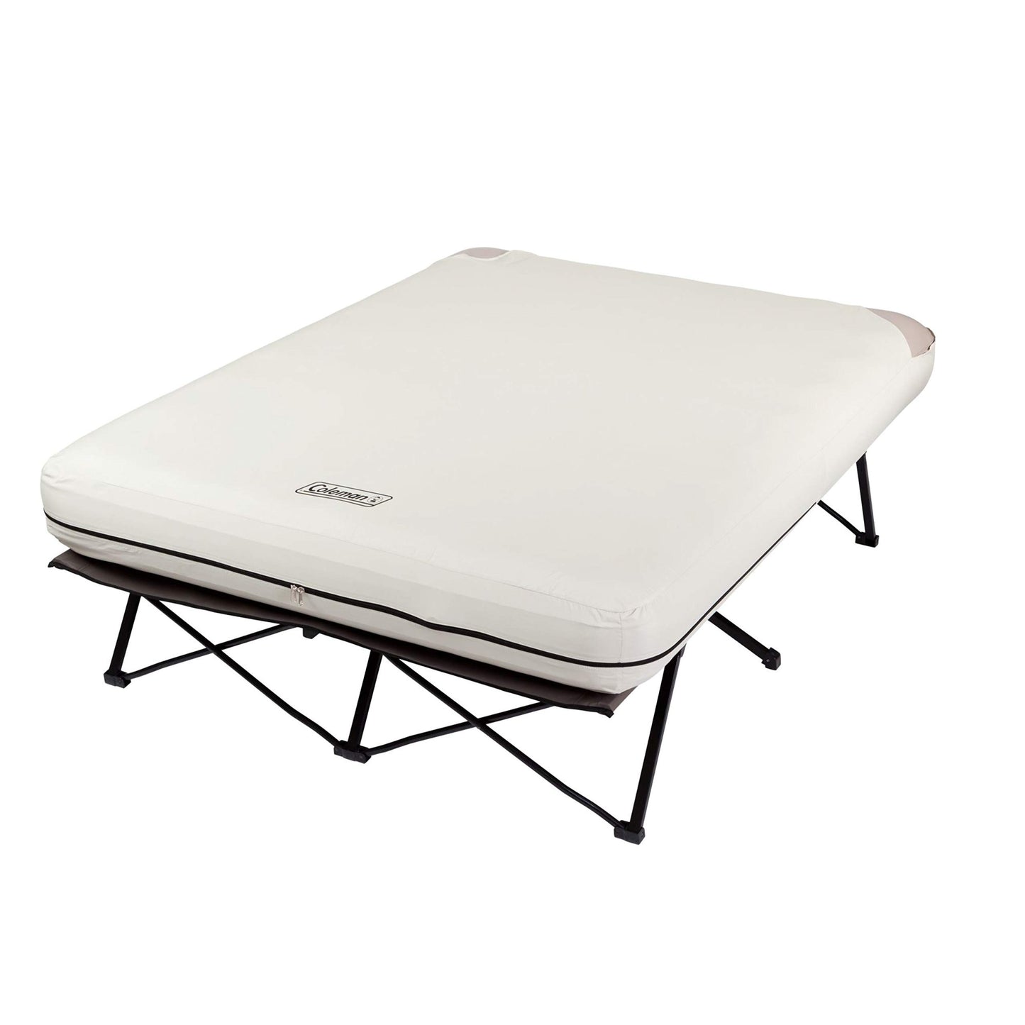 Coleman Queen-Size Airbed Cot Combination, Folding Air Mattress with Steel Frame & Side Table, Battery Pump Included