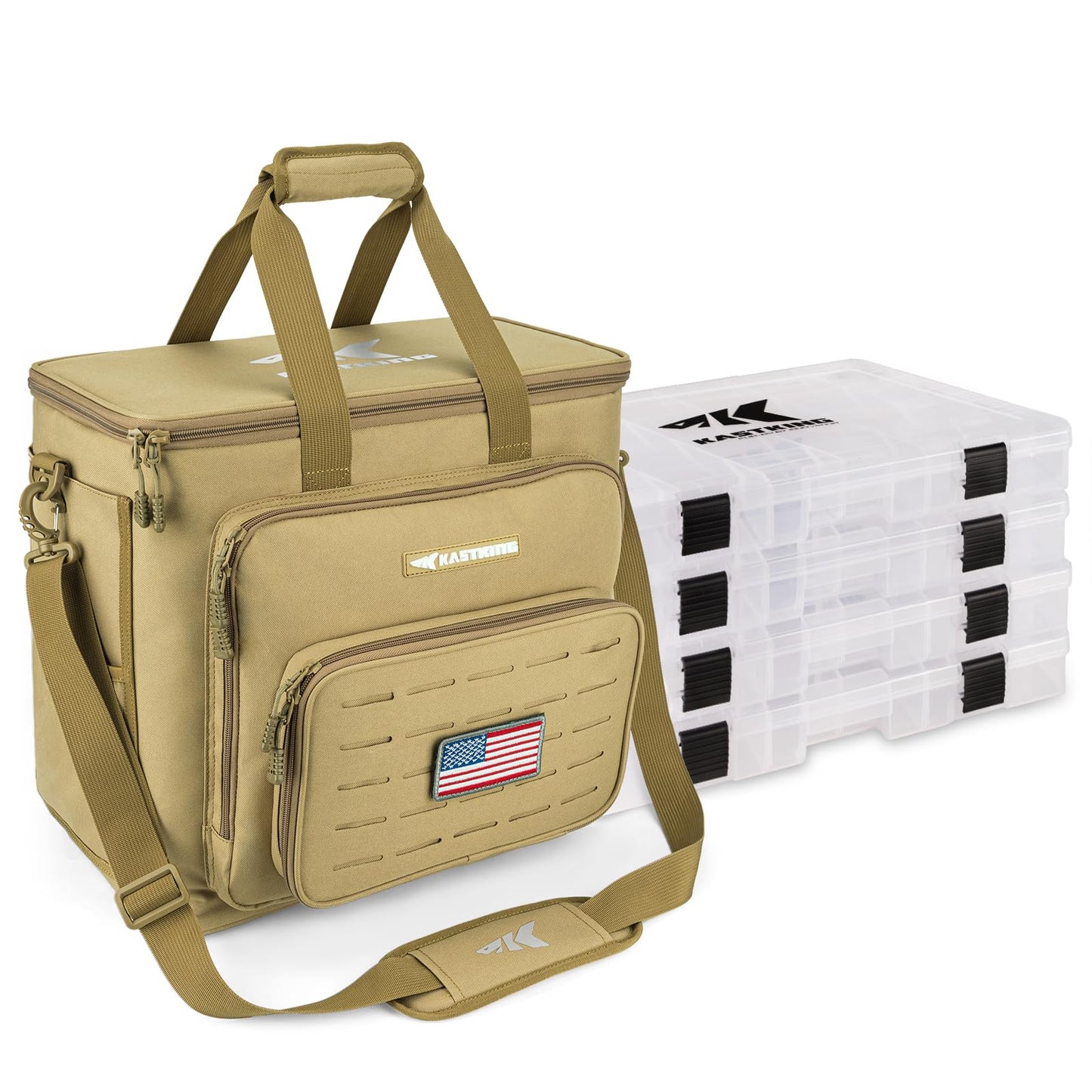 KastKing Karryall Fishing Tackle Bags with 4 * 3600 Tackle Trays - Saltwater & Freshwater Fishing Gear Storage