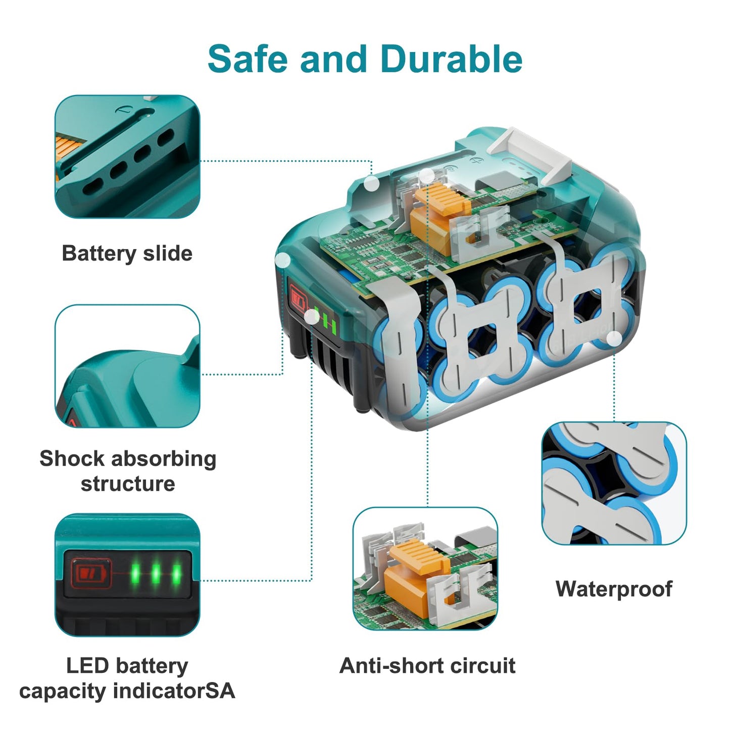 Upgraded 6.0Ah Replcement for Makita 18V Battery 2Pack with Charger Compatible with Makita 18 Volt Power Tools Black