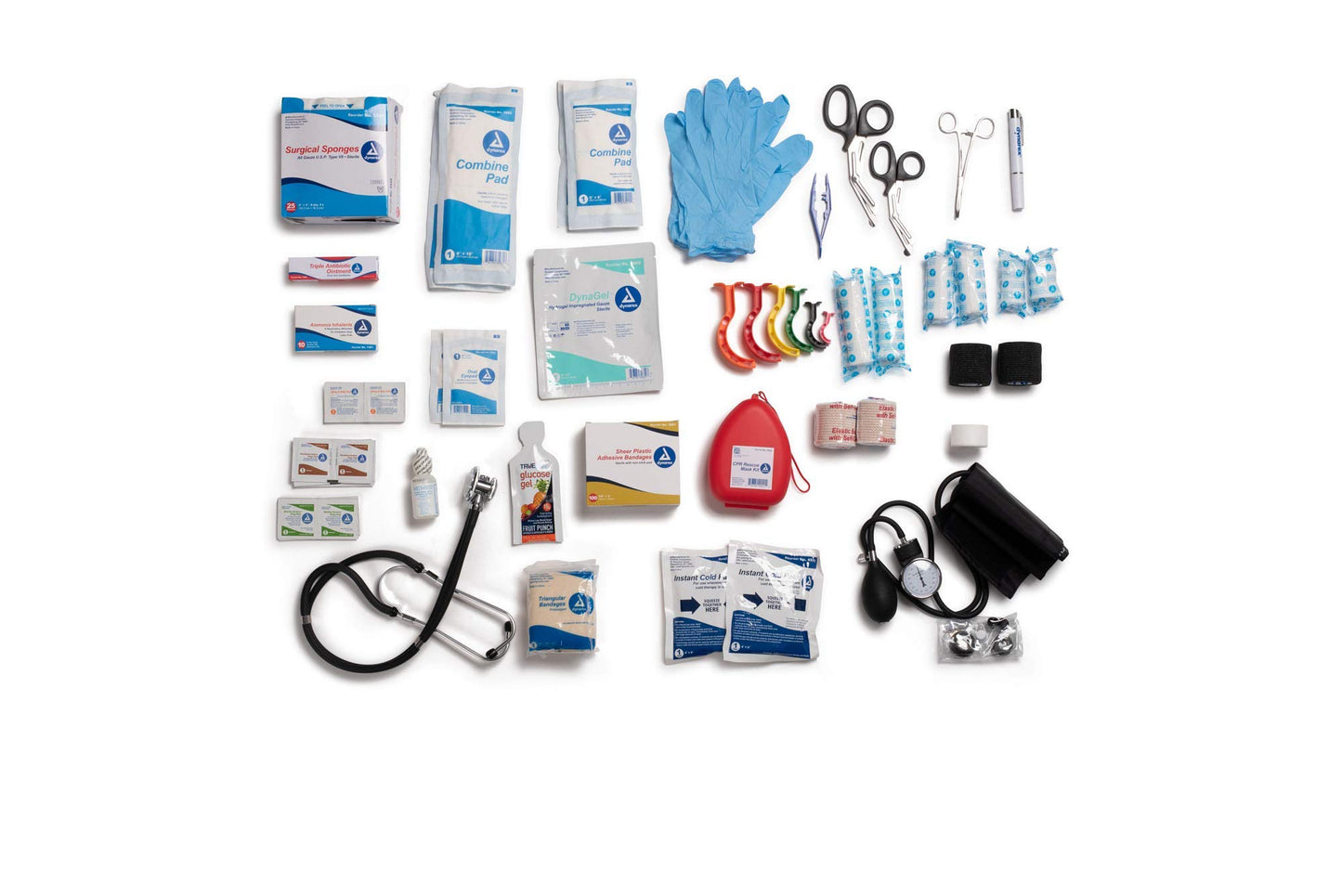 Scherber First Responder Fully-Stocked Professional Essentials EMT/EMS Trauma Kit | HSA/FSA Approved | Reflective Bag w/8 Zippered Pockets & Compartments & 200+ First Aid Supplies - Red