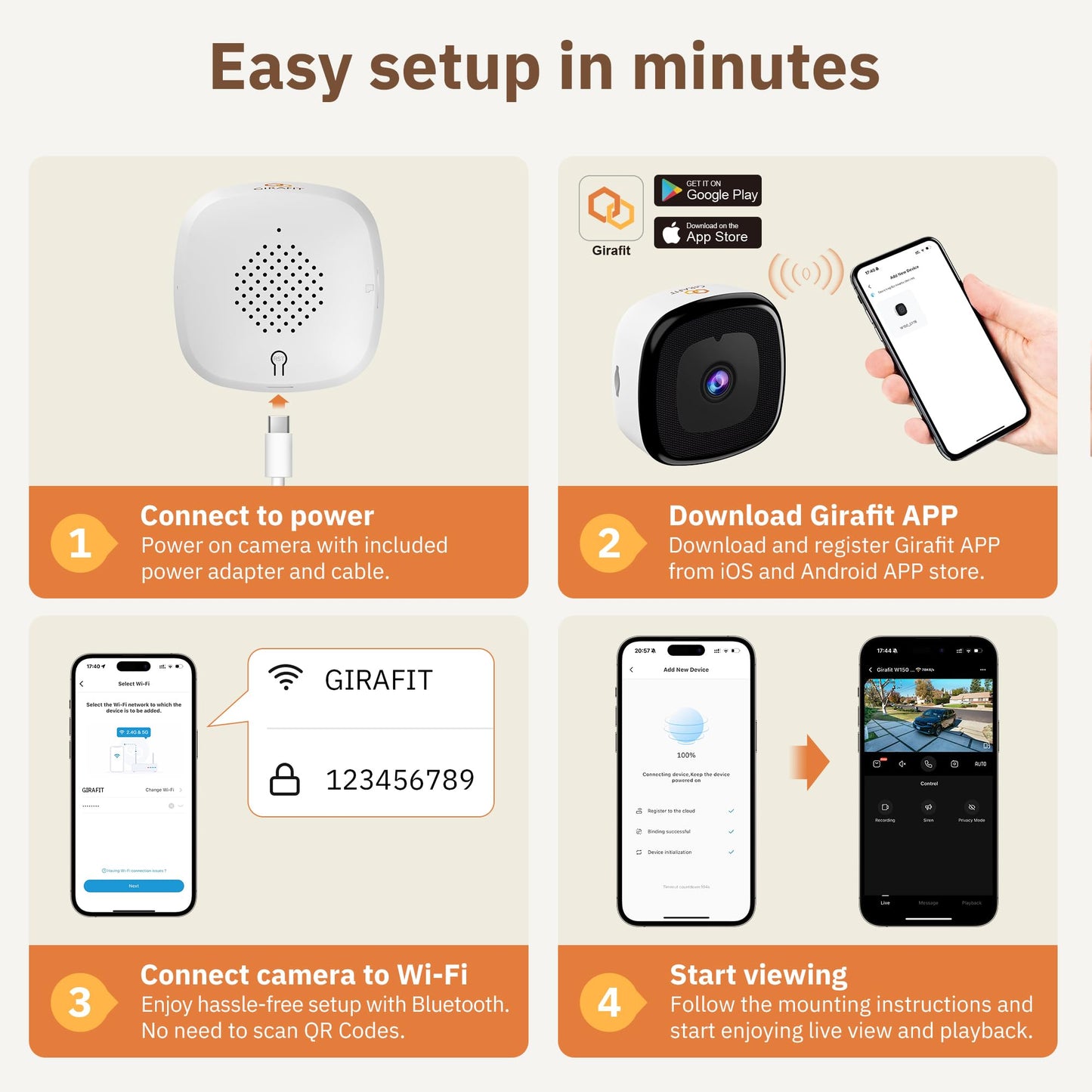 Girafit 3MP 2K Window Camera,2.4GHz & 5GHz WiFi Indoor Cameras for Home Security with ChroMax Al Color Night Vision,Person & Motion Detection,24/7 Recording,Easy & Quick Install