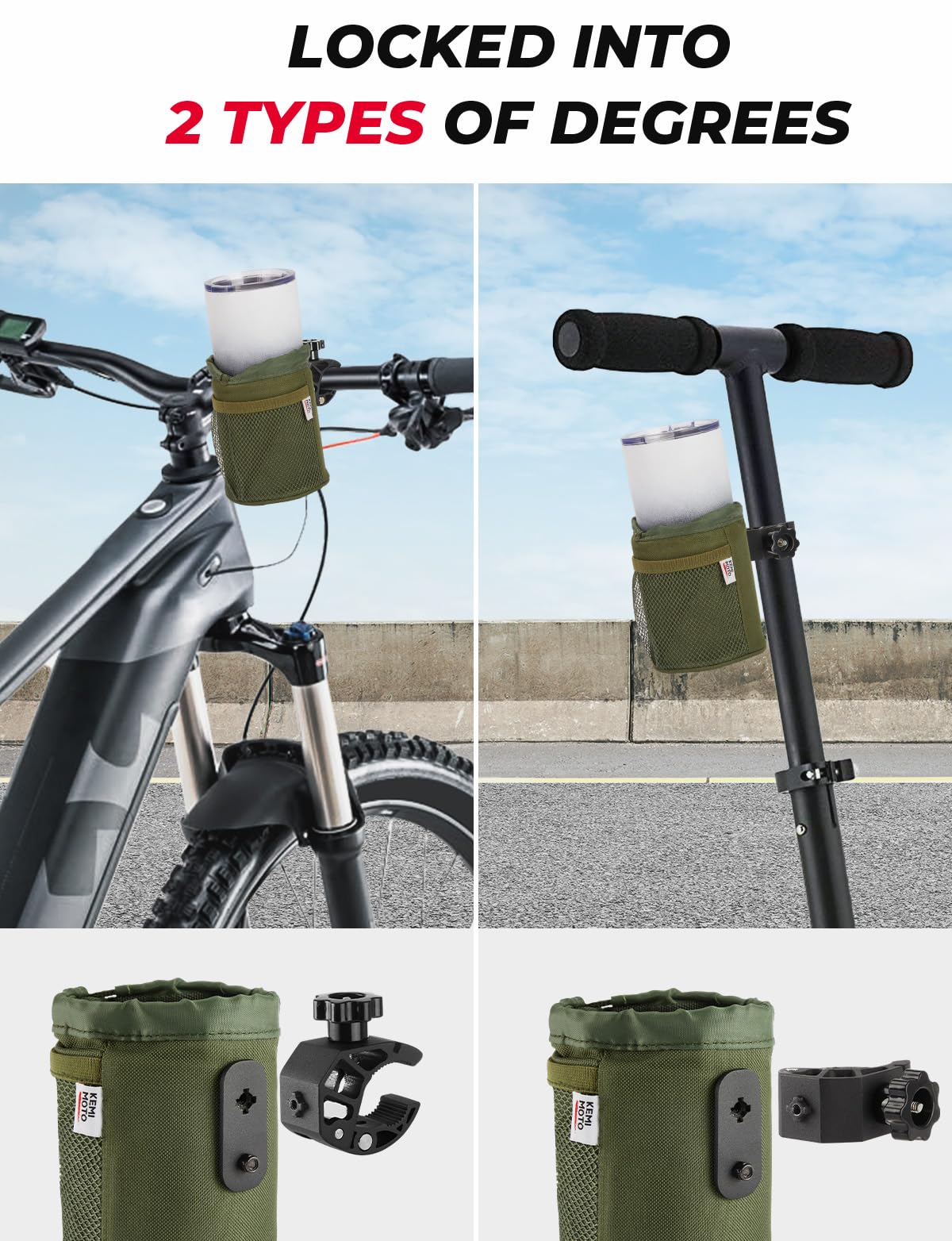 KEMIMOTO Motorcycle Cup Holder, Oxford Fabric Motorcycle Drink Holder with 0.6"-1.5" Alligator Clamp, Universal Water Bottle Cup Accessories for Bike, ATV/UTV, Scooter, Boat, Walker