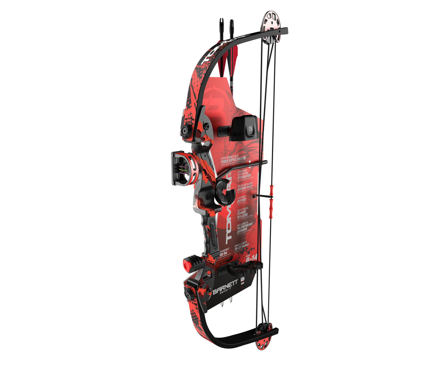 Barnett Tomcat Youth Compound Bow, Right-Handed Bow for Young Archers 8+, 17-22lb Draw Weight, 18-22in Draw Length, with 3 Pin Fiber Optic Sight, 2 Arrows, Attached Quiver