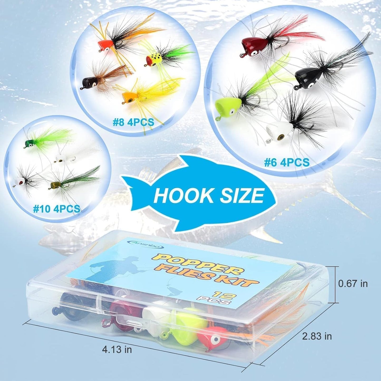 12 pcs Fly Fishing Popper Flies, Fly Popper Lures Bass Panfish Bluegill Crappie Popping Bug Sunfish Trout Salmon Poppers Flys Kit for Flys Fishing