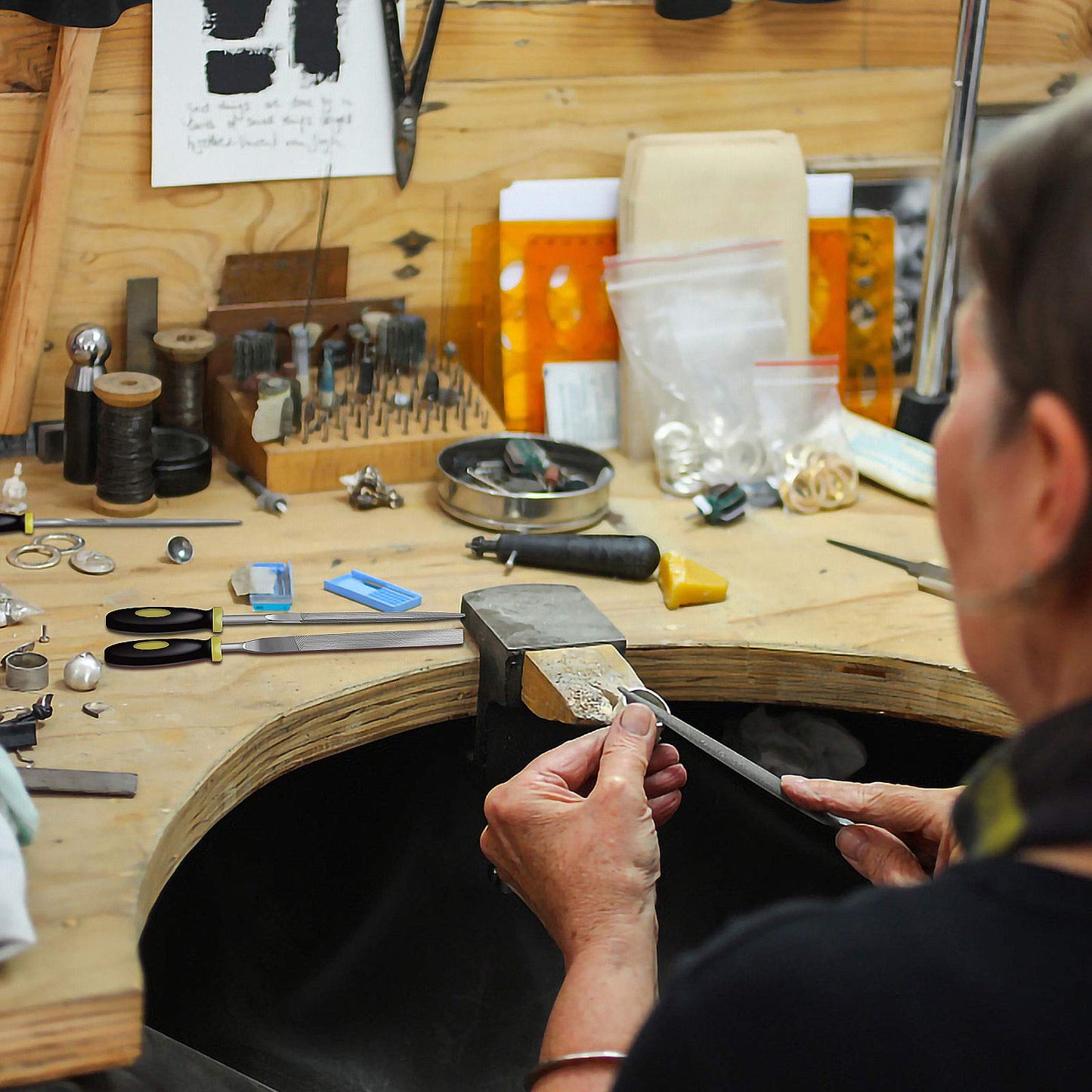 6-Piece Metal Needle File Set - Hardened Alloy Steel Includes Flat, Warding, Square, Triangular, Round, and Half-Round Files