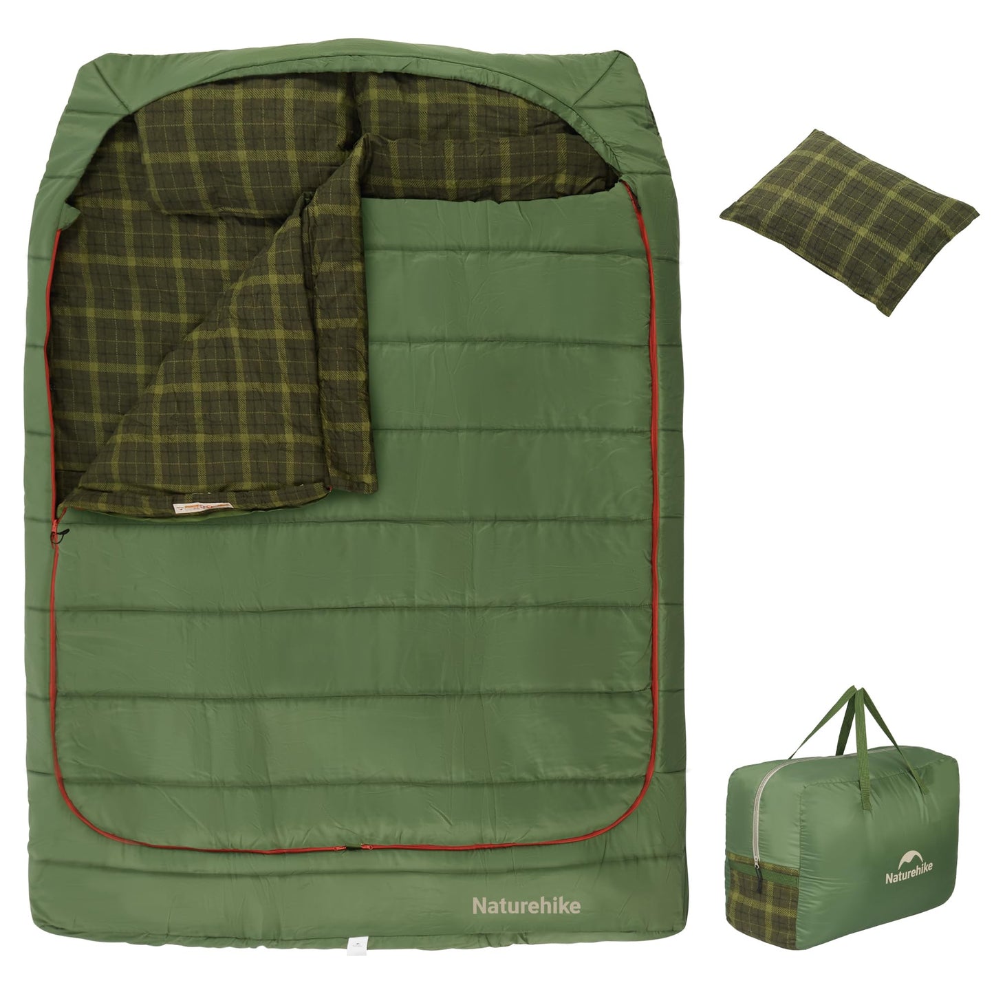 Naturehike 0 Degree Flannel Two Person Sleeping Bag with Pillows for Adults, Couples & Family, Doublewide Double Sleeping Bag 2 Person for All Seasons Camping Hiking Backpacking