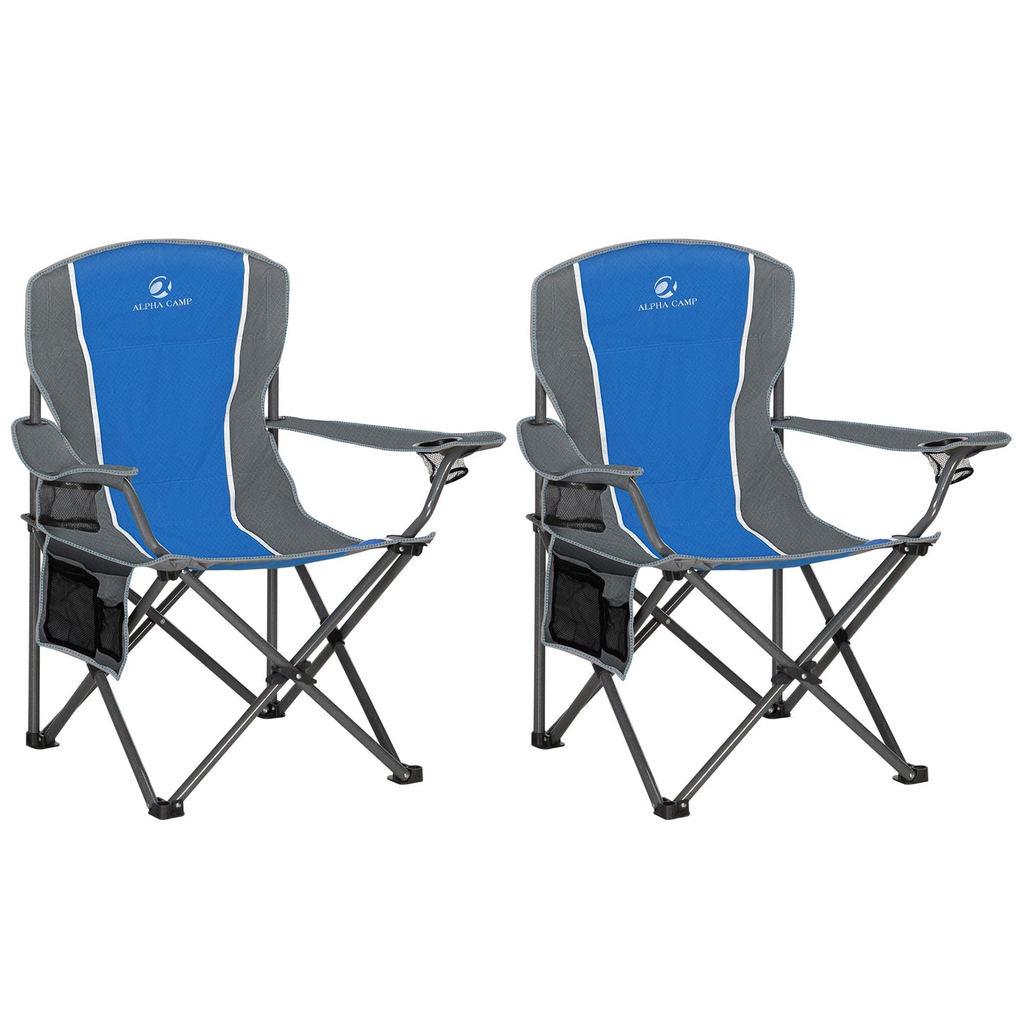 ALPHA CAMP Oversized Camping Folding Chair - Heavy Duty Steel Frame Support 350 LBS, Collapsible Padded Arm With Cup Holder, Quad Lumbar Back, Portable for Outdoor/Indoor