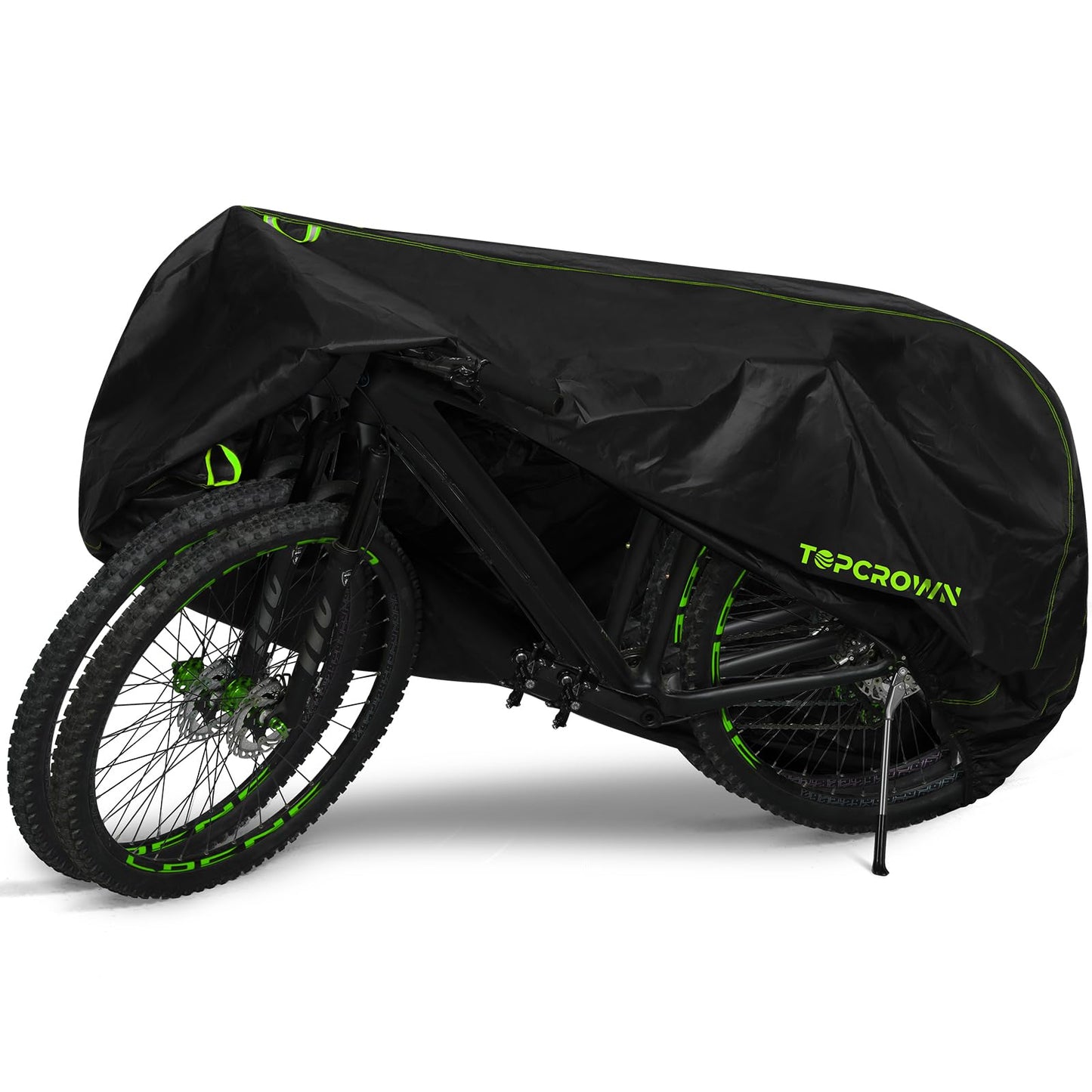 Bike Cover Waterproof Outdoor Storage for 1/2/3 Bikes, Bicycle Cover Rain Sun UV Dust Wind Proof with Storage Bag for Mountain Road Bike/Ebike (210D Black+Green, XL Size for 1 bike)
