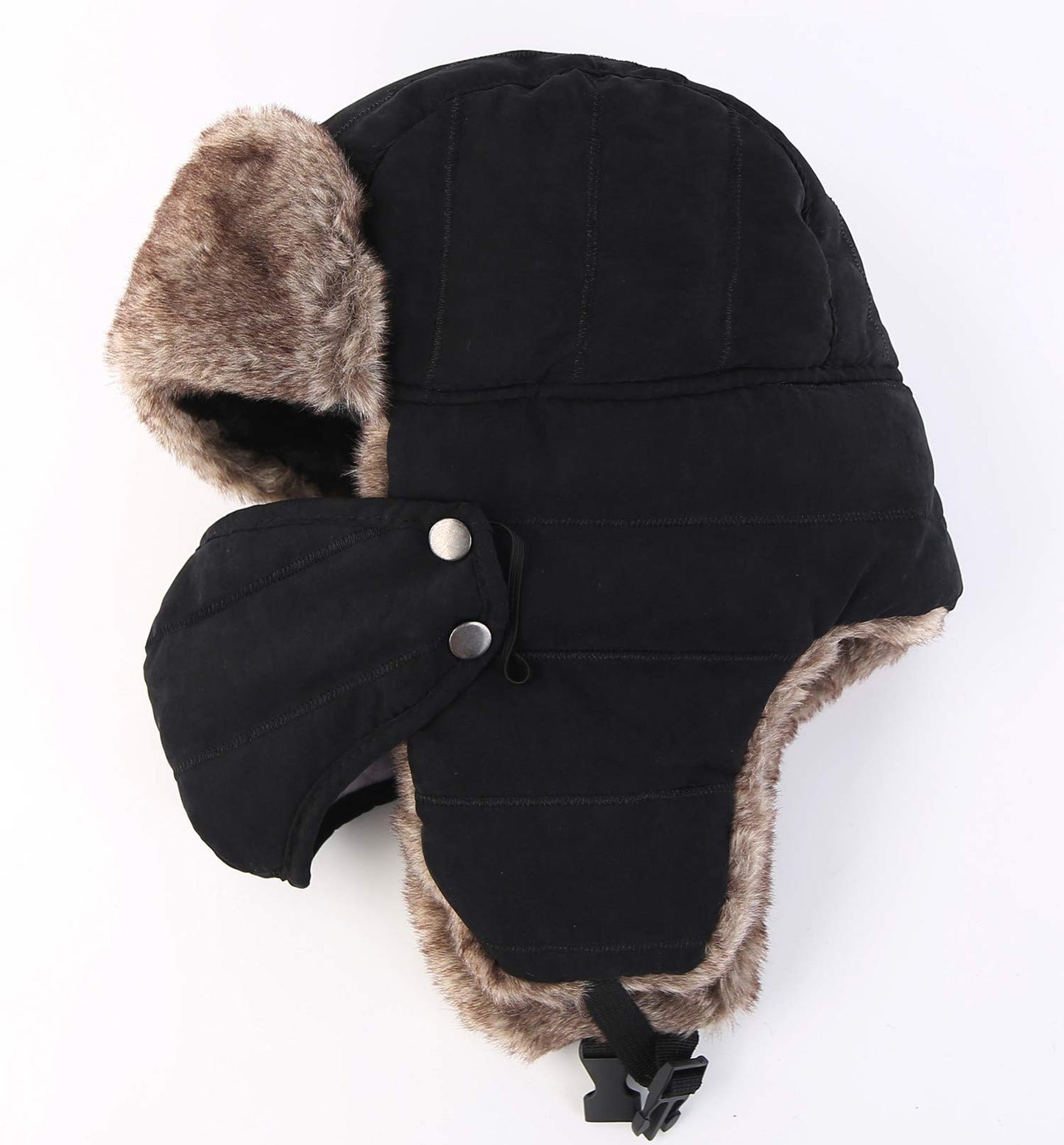 Connectyle Men's Trooper Trapper Hat Warm Winter Hats with Removable Face Mask Earflaps Faux Fur Hunting Outdoor Hat