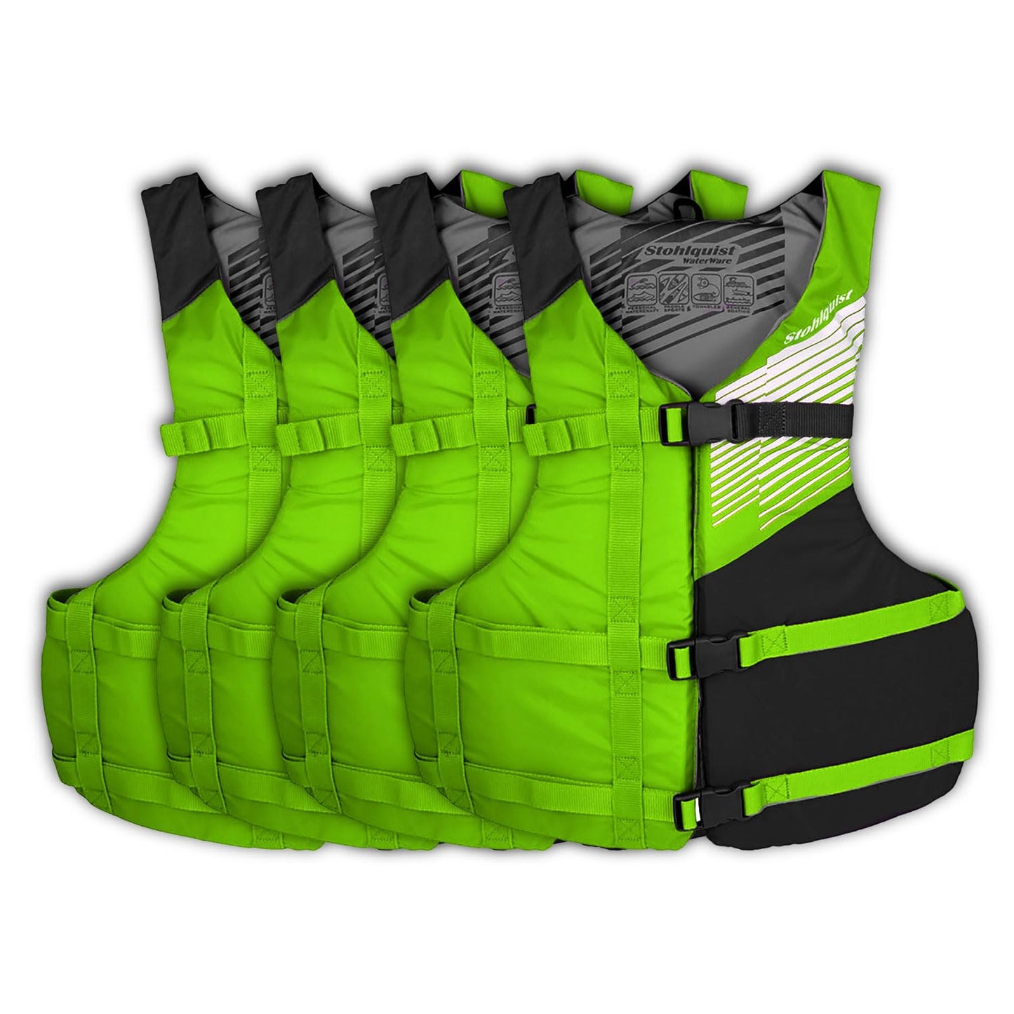 Stohlquist Universal Fit Adult Life Jacket PFD (2 and 4 Pack) Coast Guard Approved for Men and Women 90+ lbs, Lightweight Neoprene and Adjustable, Ideal for Boating, Kayaking & Water Sports