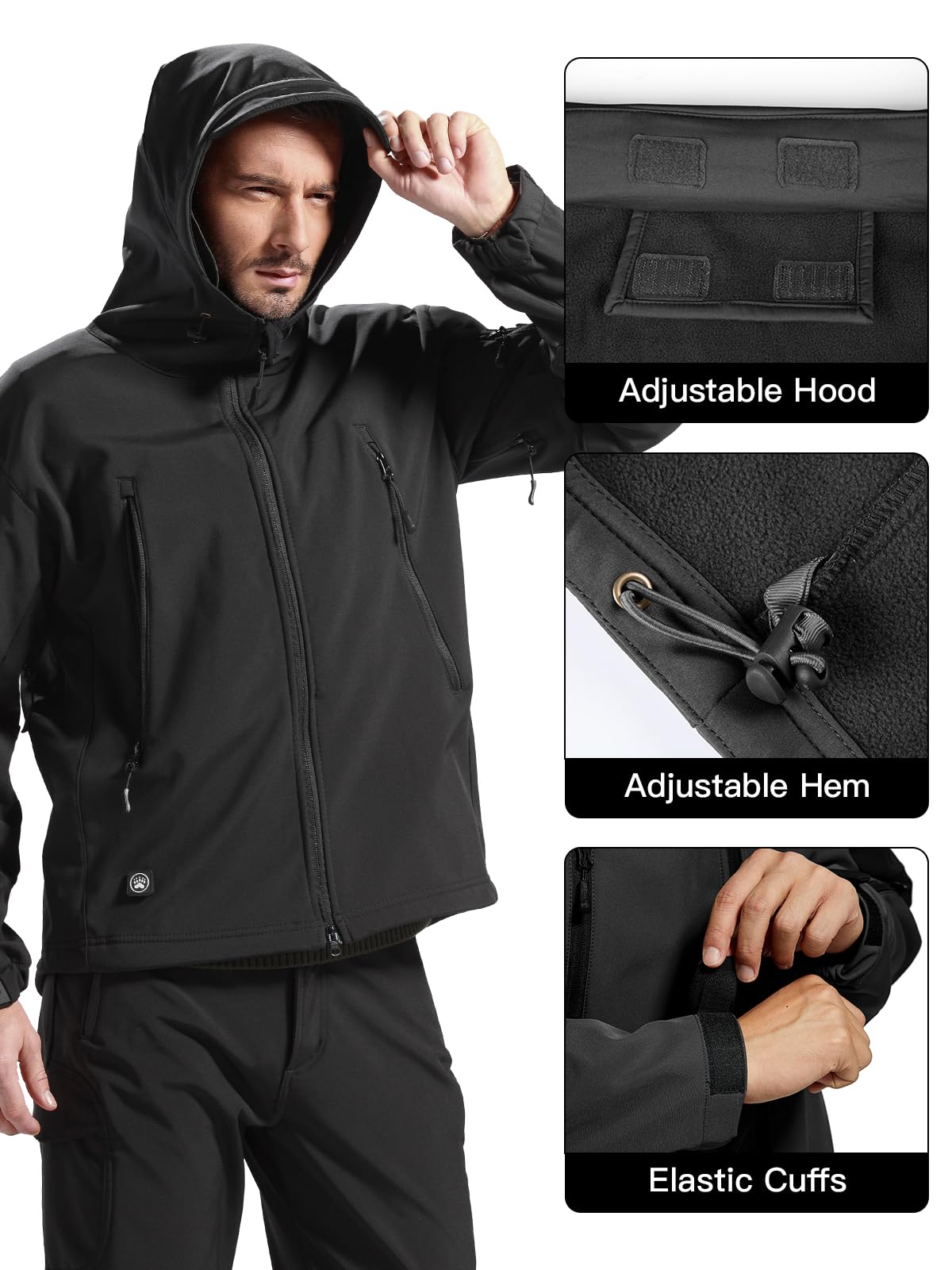 FREE SOLDIER Men's Outdoor Waterproof Soft Shell Hooded Military Tactical Jacket