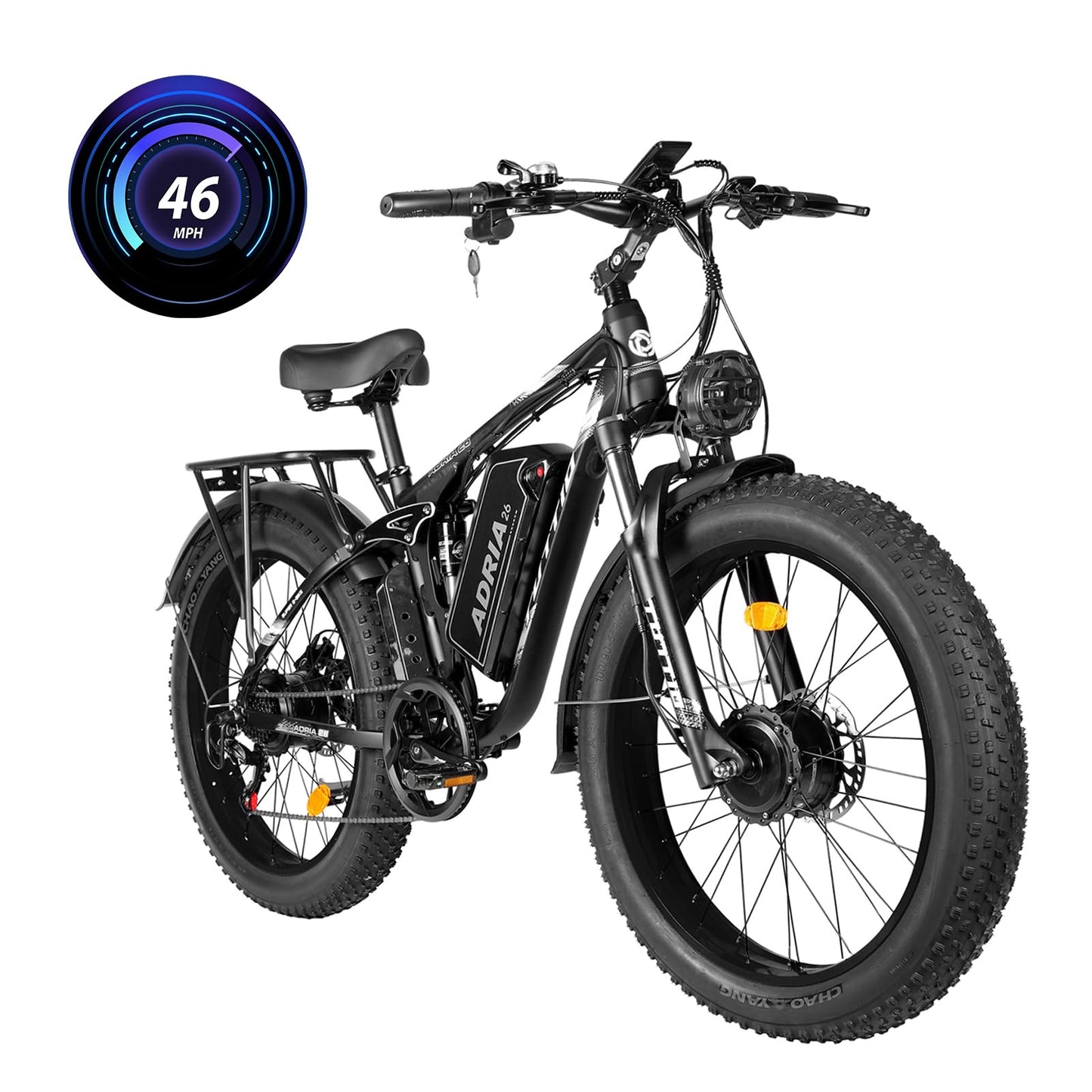 Peak 5000W-Electric-Bike for Adults-Men, Dual-Motor-Ebike 40-46MPH-Hunting-Ebike, 52V 30AH Long Range Dirtbike, 26" Fat-Tire-Electric-Bicycle, Full Suspension Mountain Bike for Off-Road Snow Sand