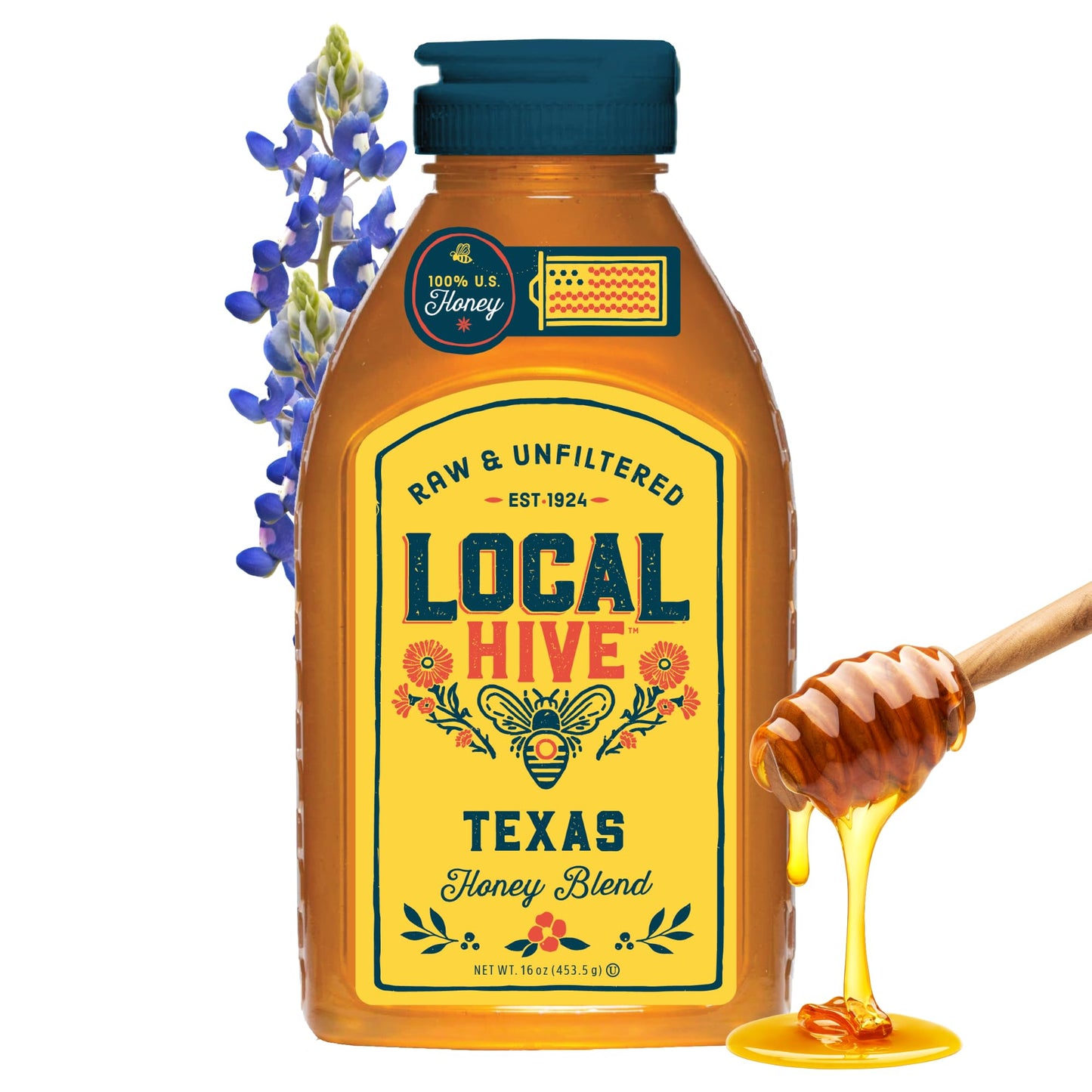 Local Hive Midwest Raw Unfiltered Honey – 16 oz, 100% Pure US Honey, Sourced from American Bees and Beekeepers - Natural Sweetener, Ideal for Tea, Baking, and Cooking