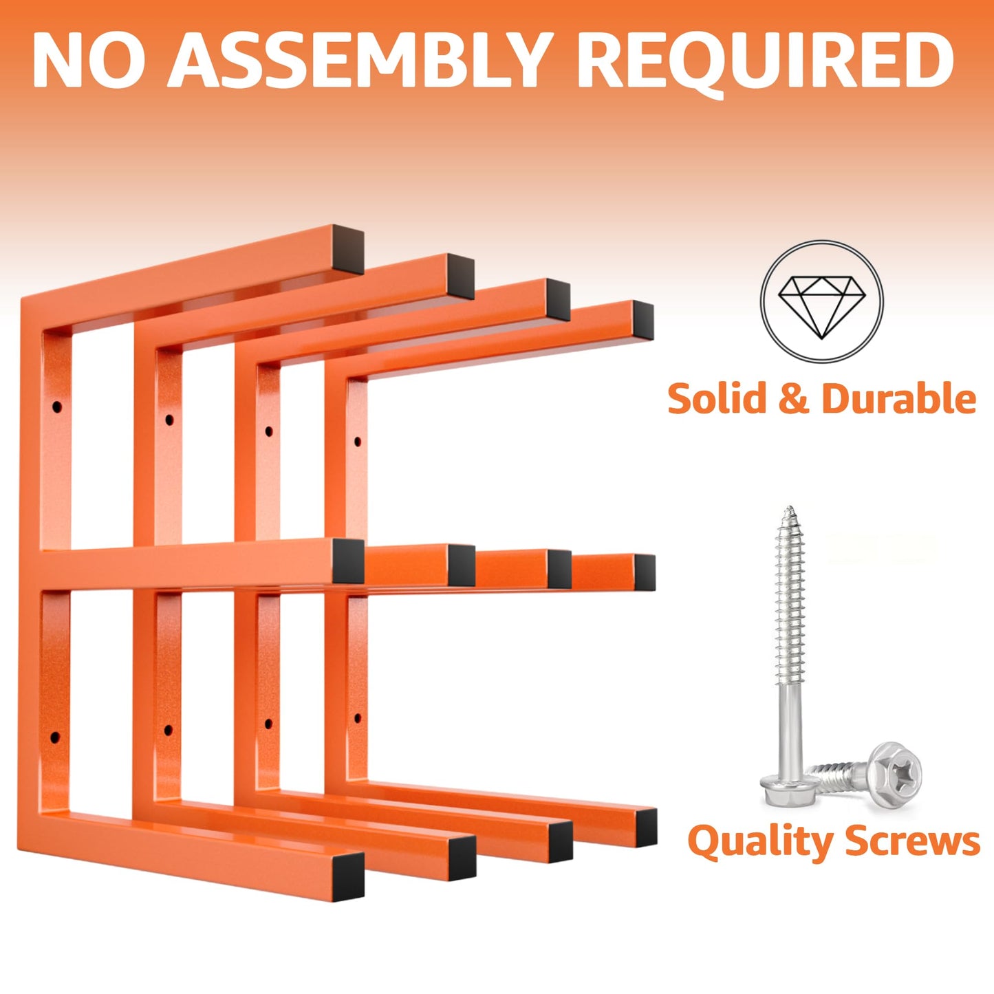 YYR Wood Organizer and Lumber Storage Rack Wall Mount, Heavy Duty Metal Shelf with 6-Level Holds Up 1200 LBS, Indoor & Outdoor Use - Orange