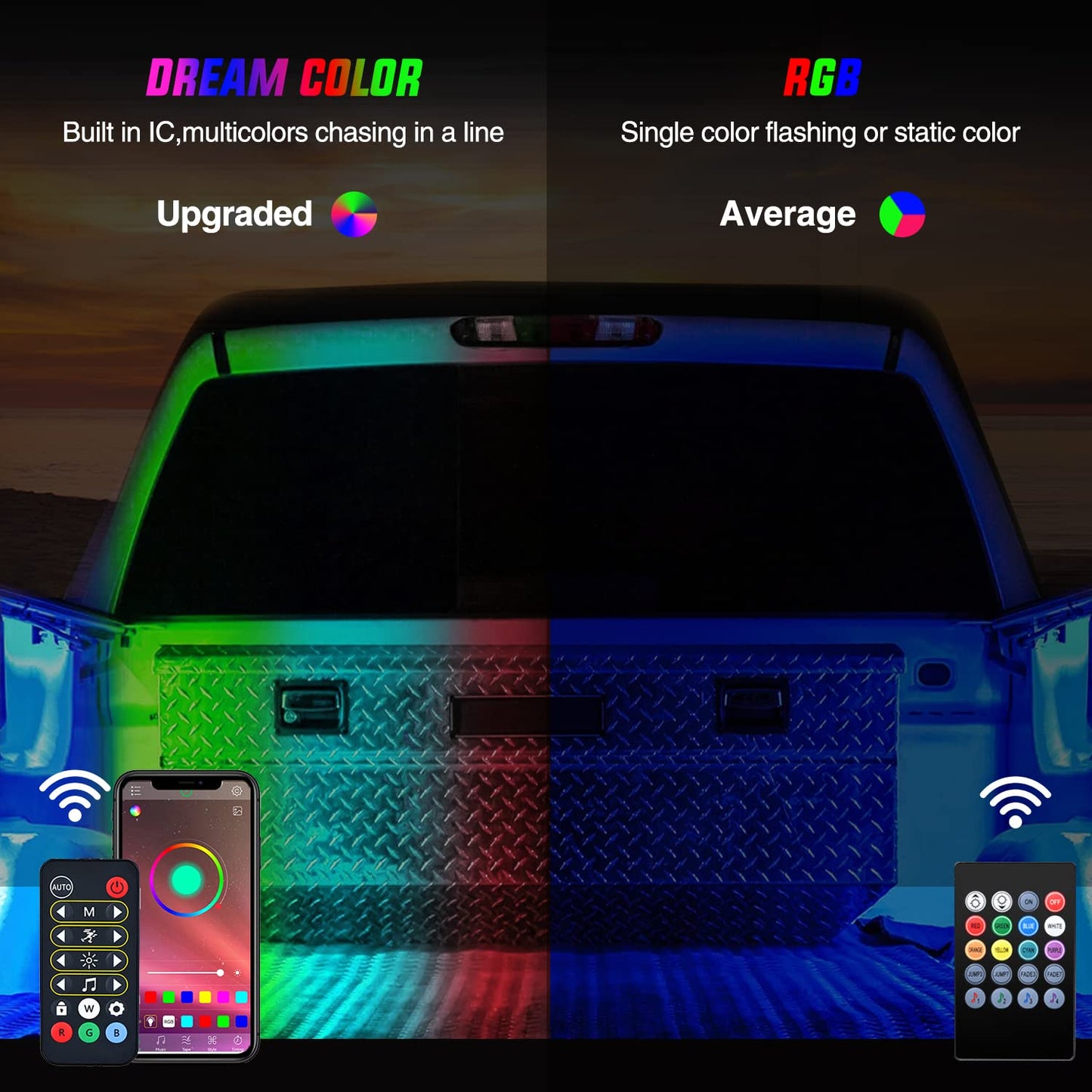 Nilight 3PCS 60 Inch RGB Truck Bed Light Strip Kit 270 LED Neon Accent Lights with RF Remote On Off Switch Splitter Extension Cable for Cargo Pickup Truck Camper RV SUV Boat