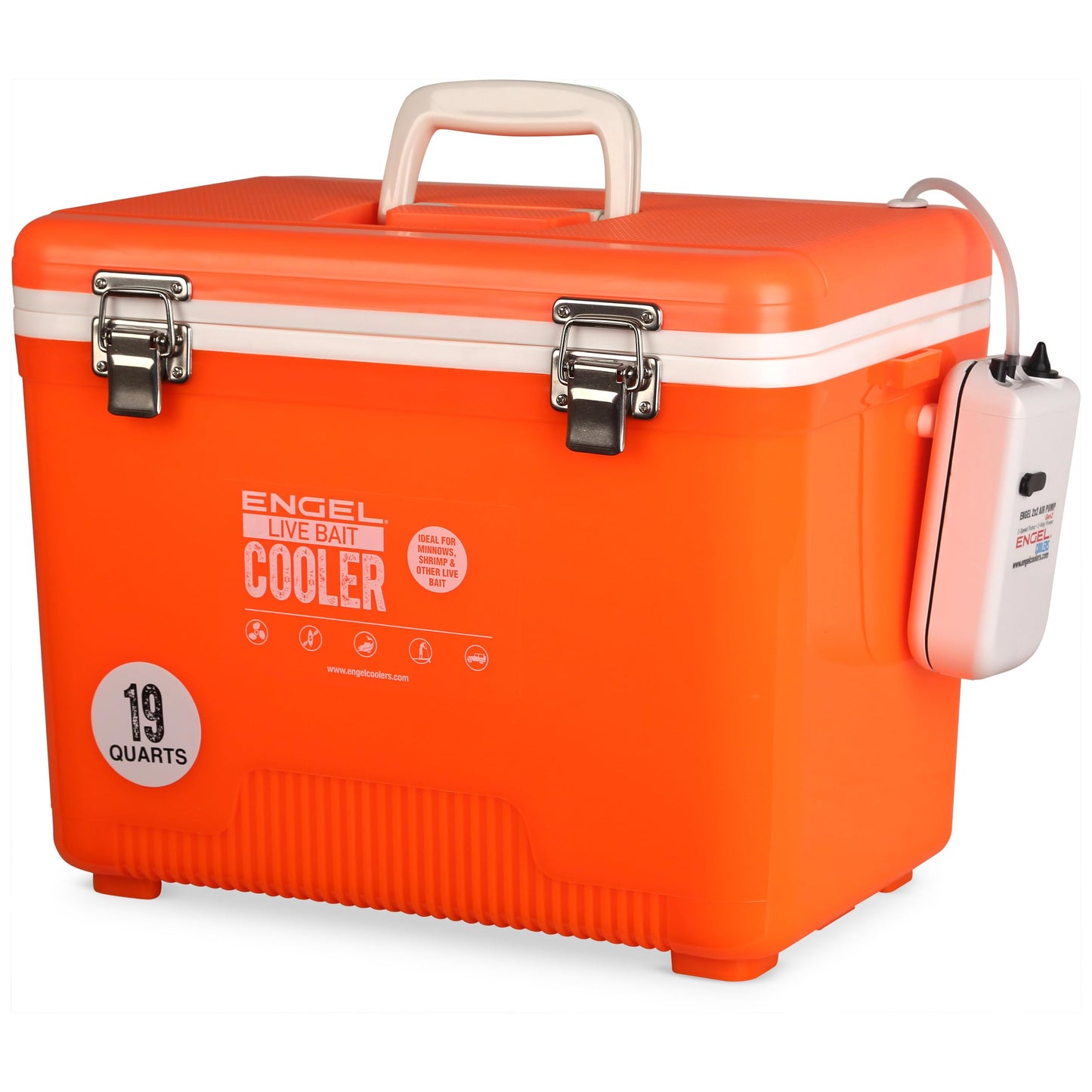 Engel Live Bait Cooler Box with 2nd Gen 2-Speed Aerator Pump - Portable Fishing Station & Minnow Bucket for Shrimp & Other Live Fish with Aerator - ENGLBC-N