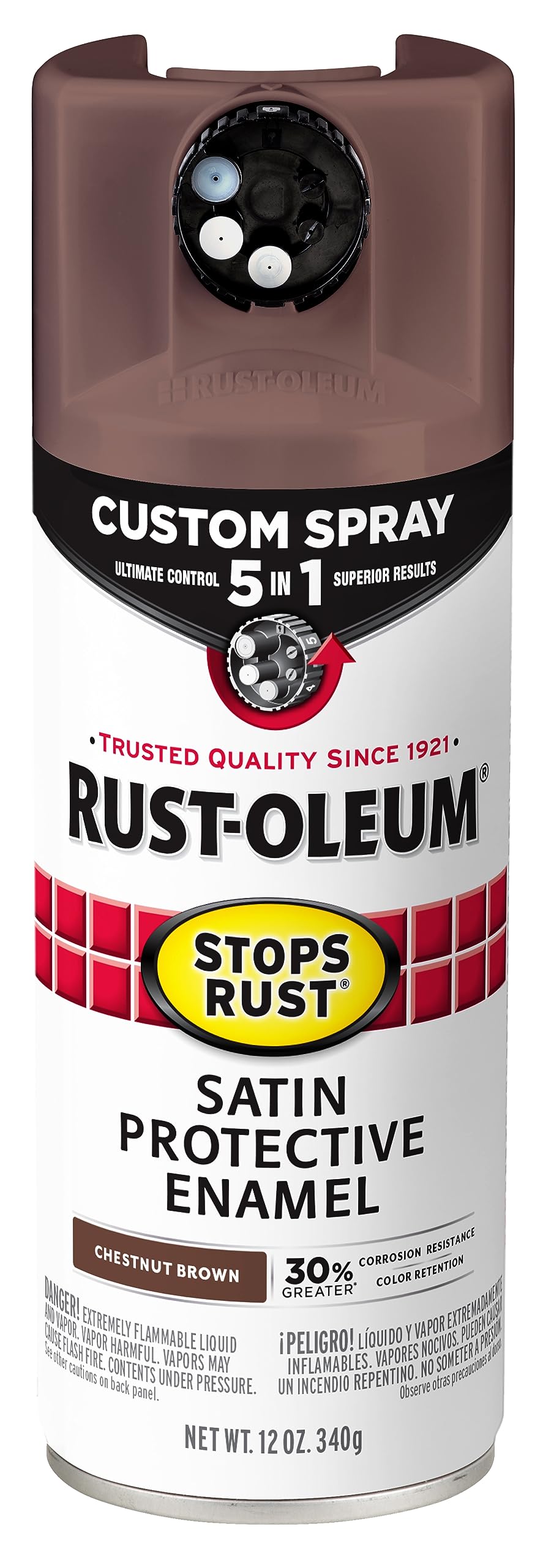 Rust-Oleum 376892 Stops Rust Custom Spray 5-in-1 Spray Paint, 12 oz, Gloss Leather Brown