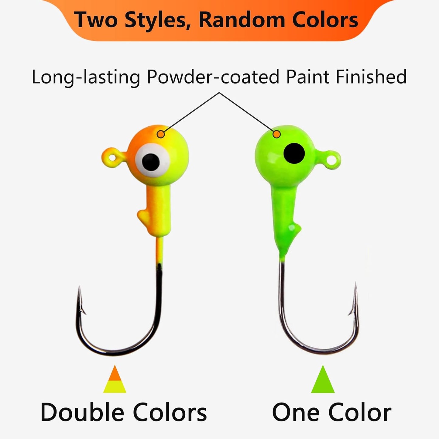 OROOTL Fishing Jig Heads Hooks Set, 60pcs Assorted Round Jig Head with 3D Eyes Painted Jig Heads for Crappie Bass Walleye 3/8oz 1/4oz 1/8oz 1/16oz 1/32oz Saltwater Freshwater Fishing Tackle Kit
