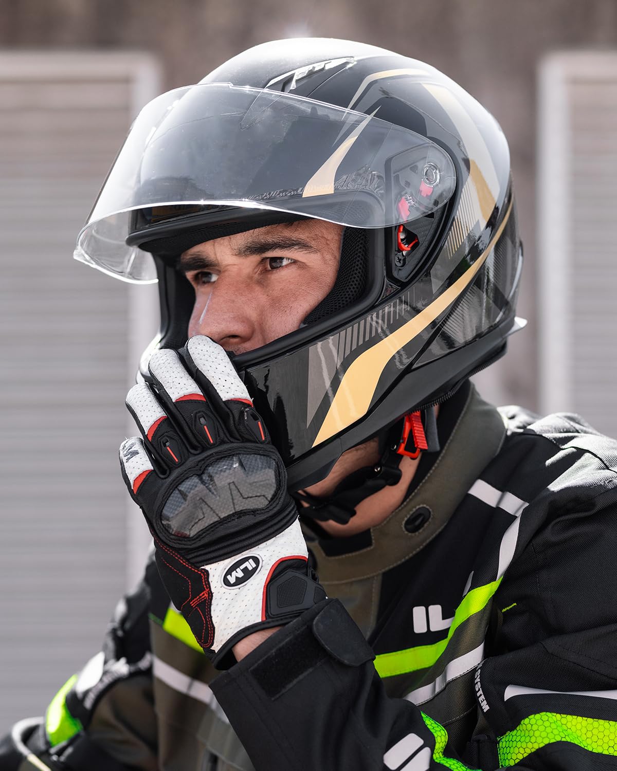 ILM Full Face Motorcycle Street Bike Helmet with Removable Winter Neck Scarf + 2 Visors DOT Model-JK313