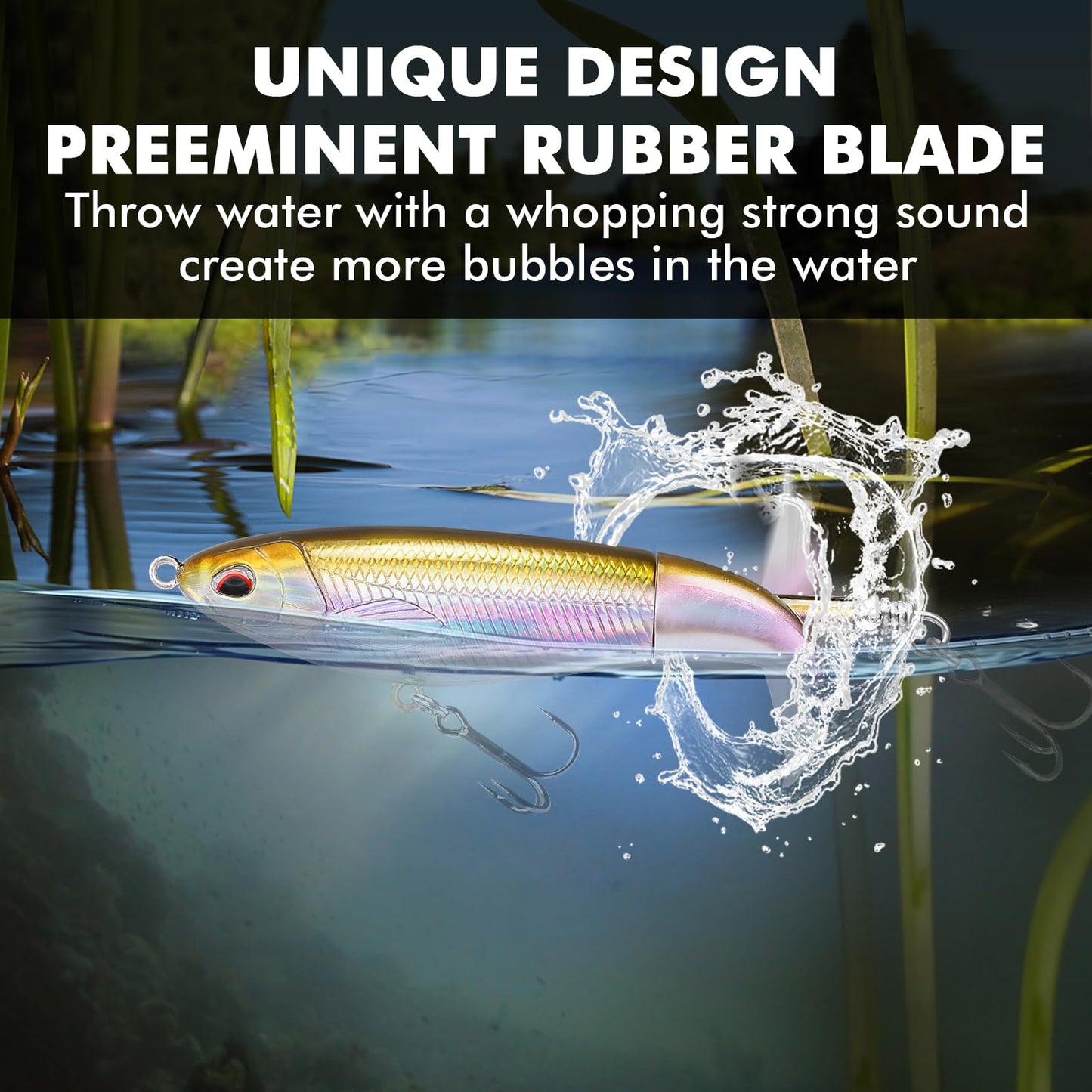 TRUSCEND PoPobait Plopper with BKK Hooks, Top Water Fishing Lures for Bass Walleye Pike Catfish Musky Perch, Floating Lure for Freshwater or Saltwater, Amazing Teasers Fishing Gifts for Family Fishing