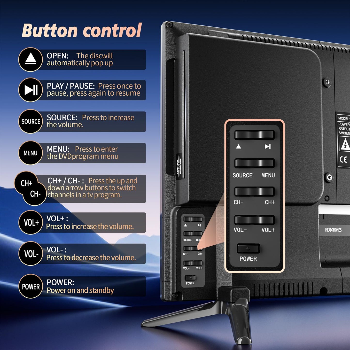 Desobry 19 INCH TV with DVD Player Built in 1080P LCD TV DVD Player Combo with HDMI USB Monitor for Home, Kitchen, RV Camper, or Office,