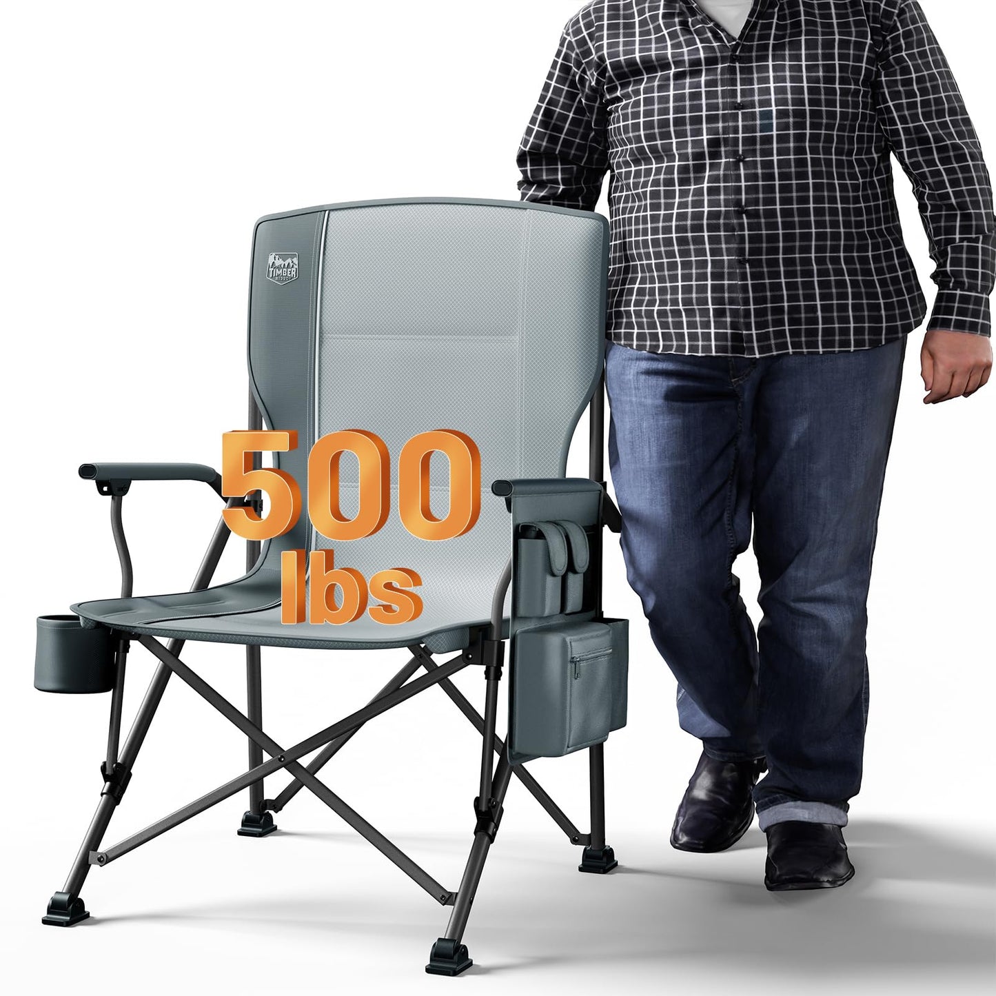 TIMBER RIDGE Oversized Folding Camping Chair High Back Heavy Duty for Adults Support up to 500lbs with Cup Holder, Side Pocket Cooler Bag
