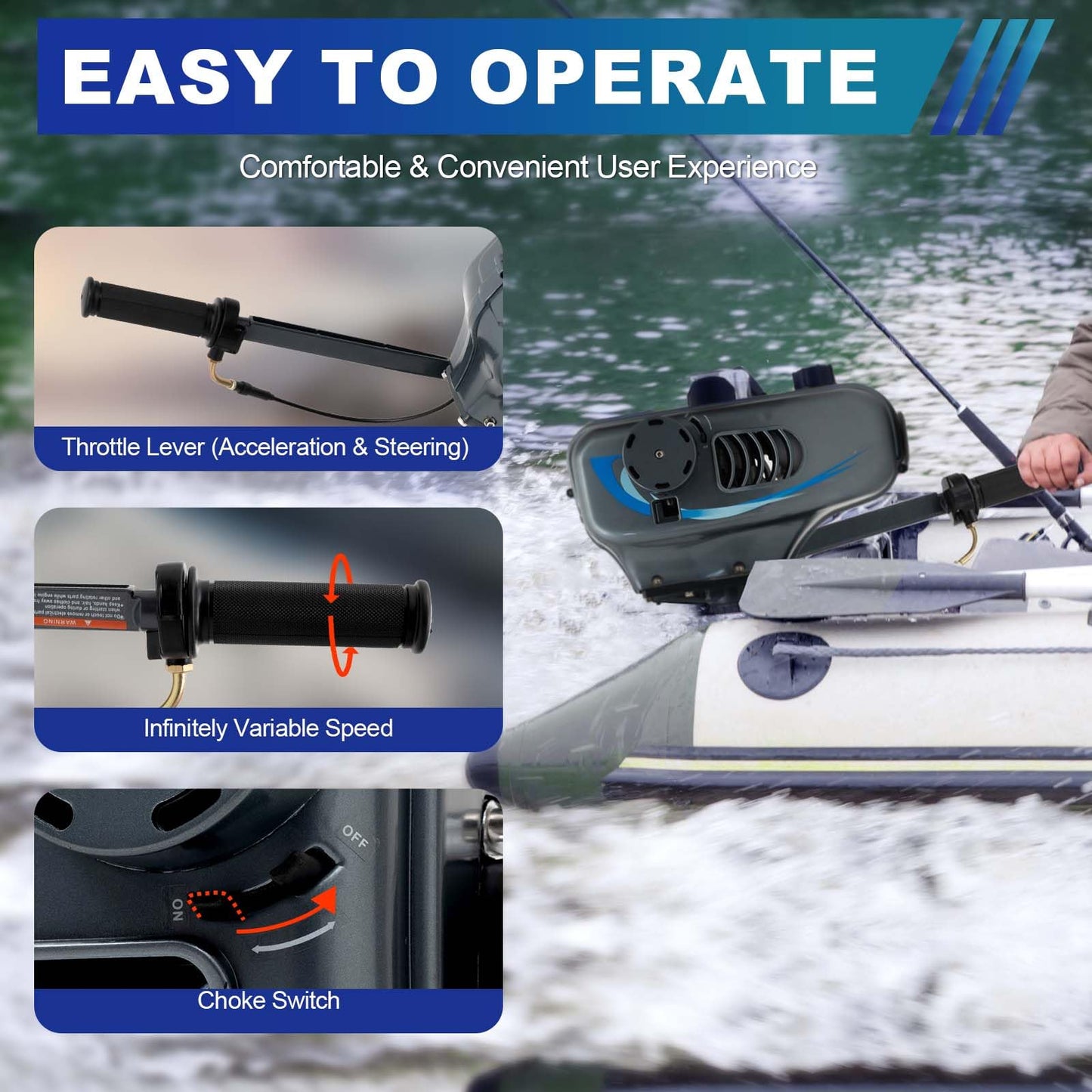 Outboard Motor Boat Engine, 2 Stroke Heavy Duty Fishing Boat Engine 3.5HP Gas Trolling Motor with Water Cooling CDI System for Rubber Boats, Inflatable Boats, Sailboats