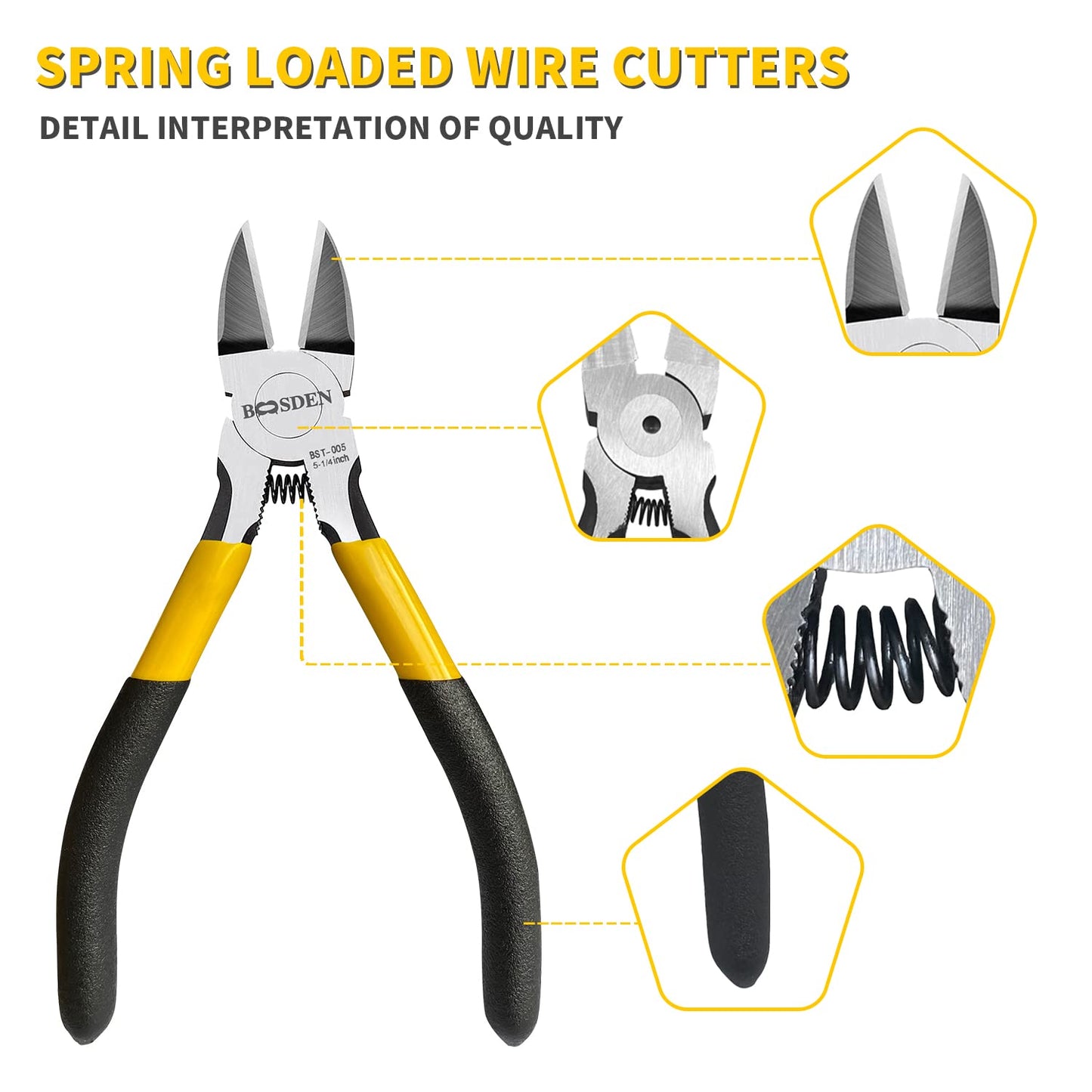 Wire Cutters 10 Pack, 6.5 inch, BOOSDEN Flush Cutters, Spring Loaded Cutting Pliers, Side Cutters, Dykes Cutter, Wire Clippers, Plastic Cutter, Wire Cutters for Jewelry, Floral, Electrical