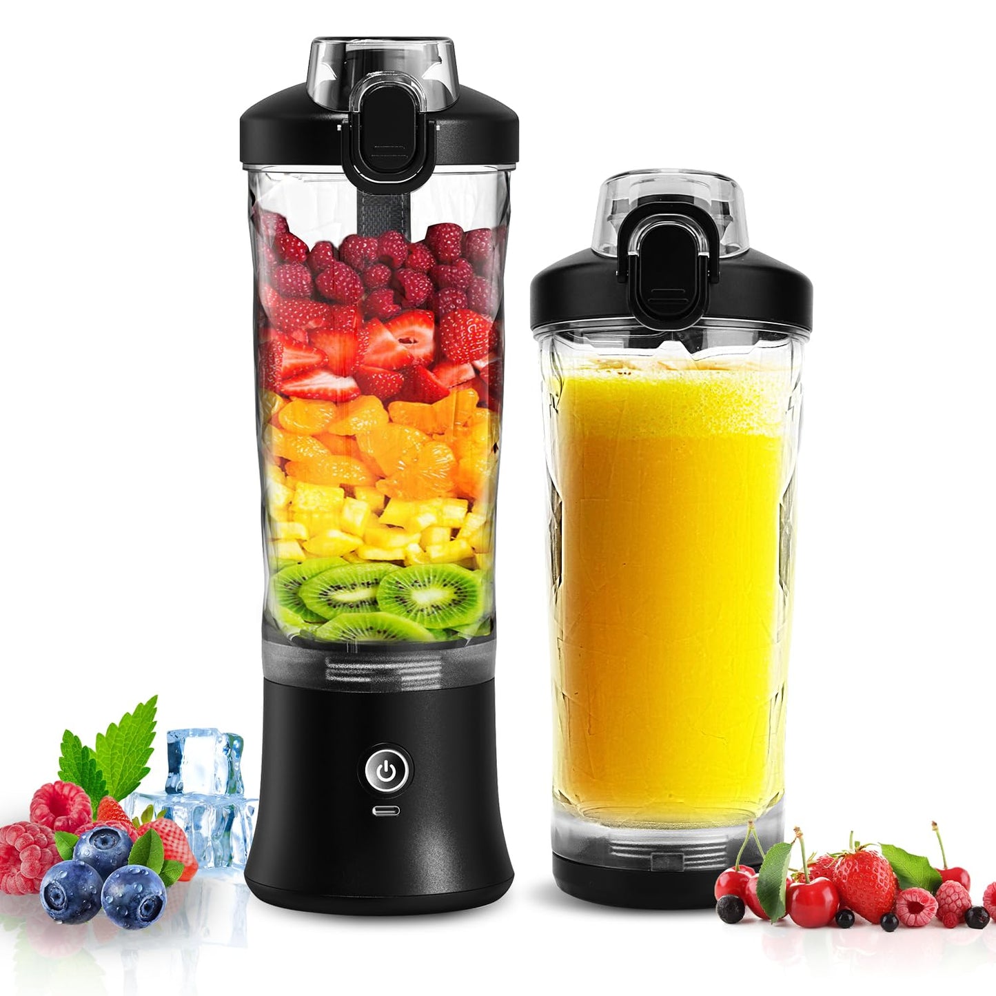 Portable Blender with Insulated Carrying Case & Recipe Book for Shakes and Smoothies, 24 OZ Personal Juicer Electric Protein Shaker Bottle, Mini Small Blender Cup with USB-C Rechargeable, Travel Lid