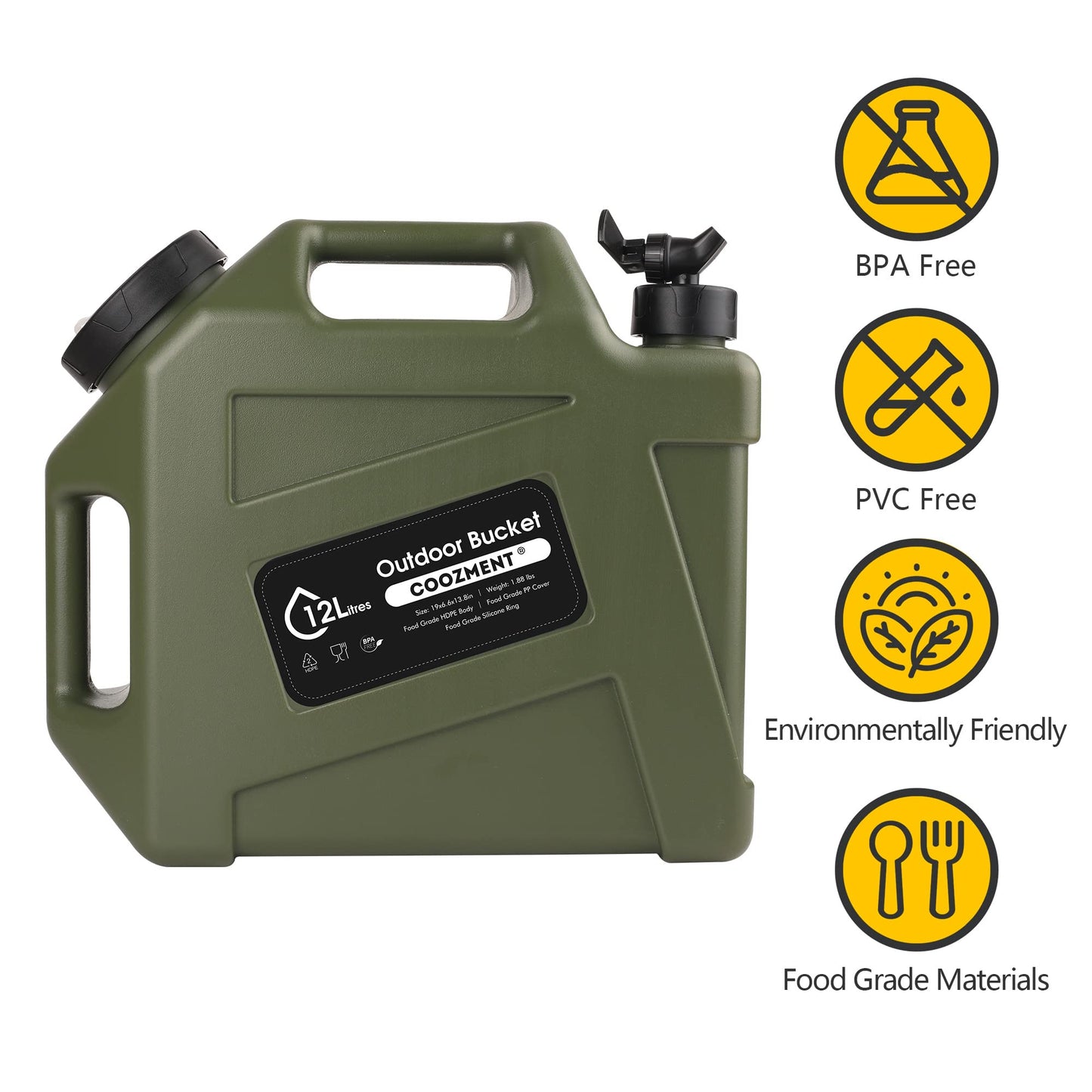 3.2 Gallon/5 Gallon Water Containers with Spigot, BPA Free Water Jug, Military Green Water Tank, Multifunction Water Storage Containers for Camping Outdoor Hiking,Emergency Stroage