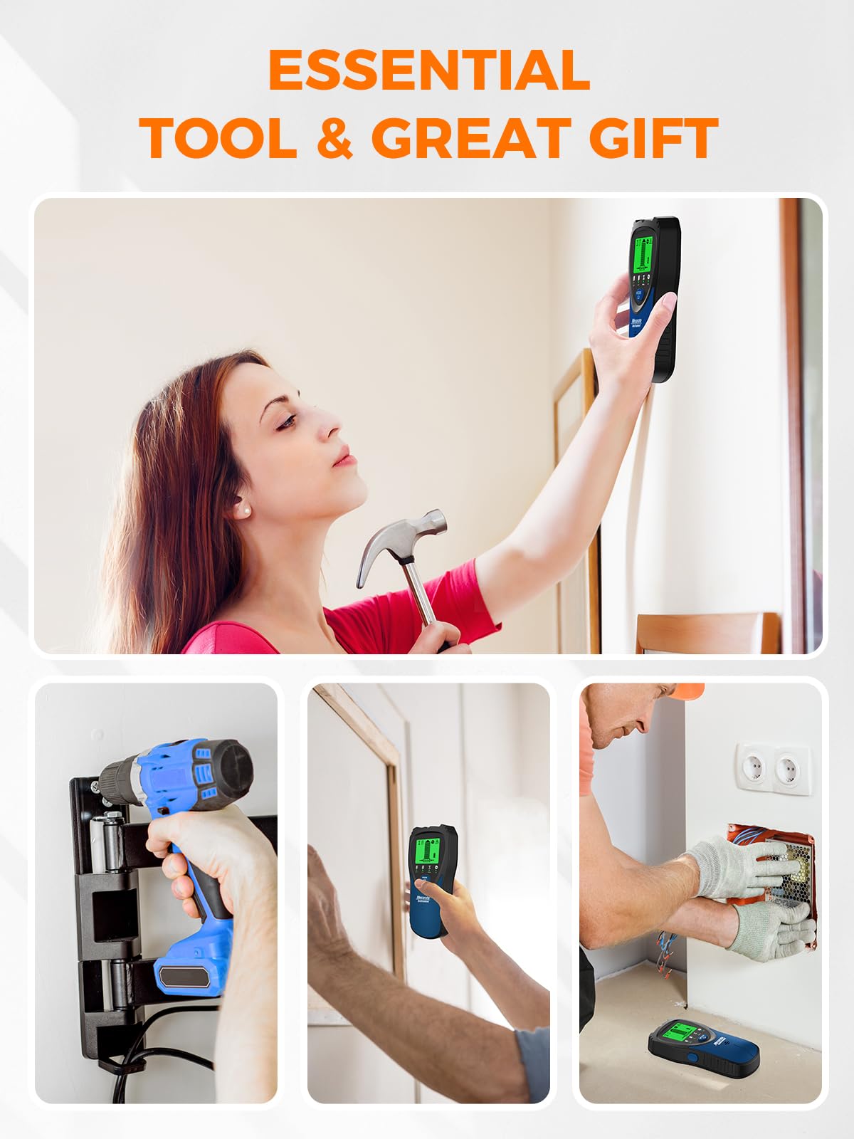 Mecurate Stud Finder Wall Scanner Sensor - 5 in 1 Electronic Stud with LCD Display & Audio Alarm for Wood AC Live Wire Metal Studs Detection Joist Pipe