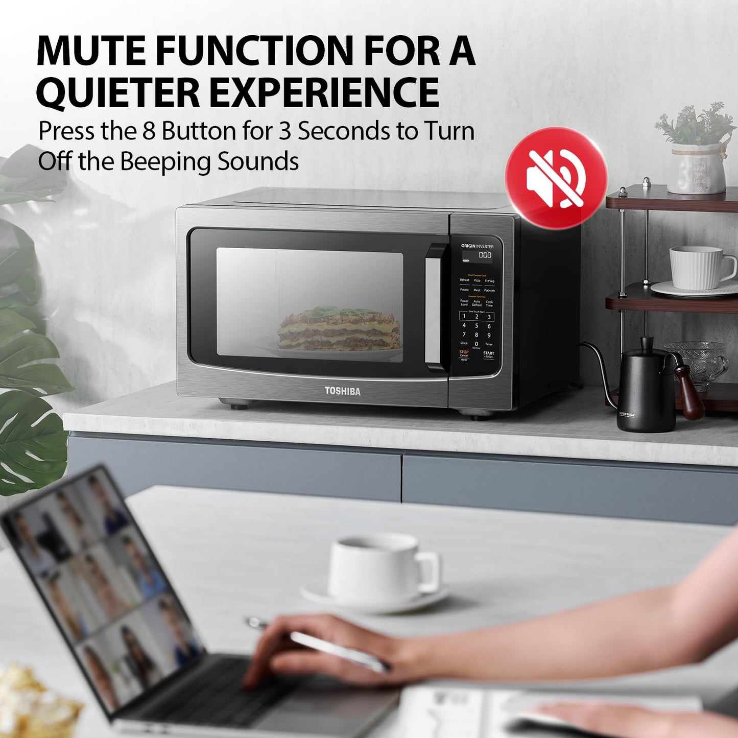 TOSHIBA ML-EM45PIT(BS) Countertop Microwave Oven with Inverter Technology, Kitchen Essentials, Smart Sensor, Auto Defrost, 1.6 Cu.ft, 13.6" Removable Turntable, 33lb.&1250W, Black Stainless Steel