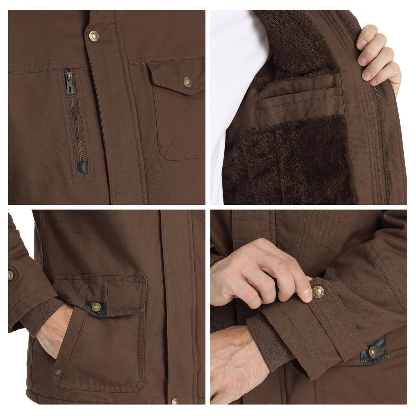 CHEXPEL Men's Thick Winter Jackets with Hood, Fleece Lining, Cotton Military Work Jackets with Cargo Pockets, Outwear
