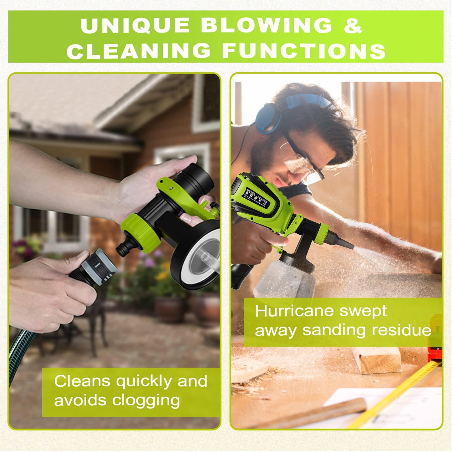 Paint Sprayer, 700W HVLP Spray Gun with Cleaning & Blowing Joints, 4 Nozzles and 3 Patterns, Easy to Clean, for Furniture, Cabinets, Fence, Walls, Door, Garden Chairs etc. VF803
