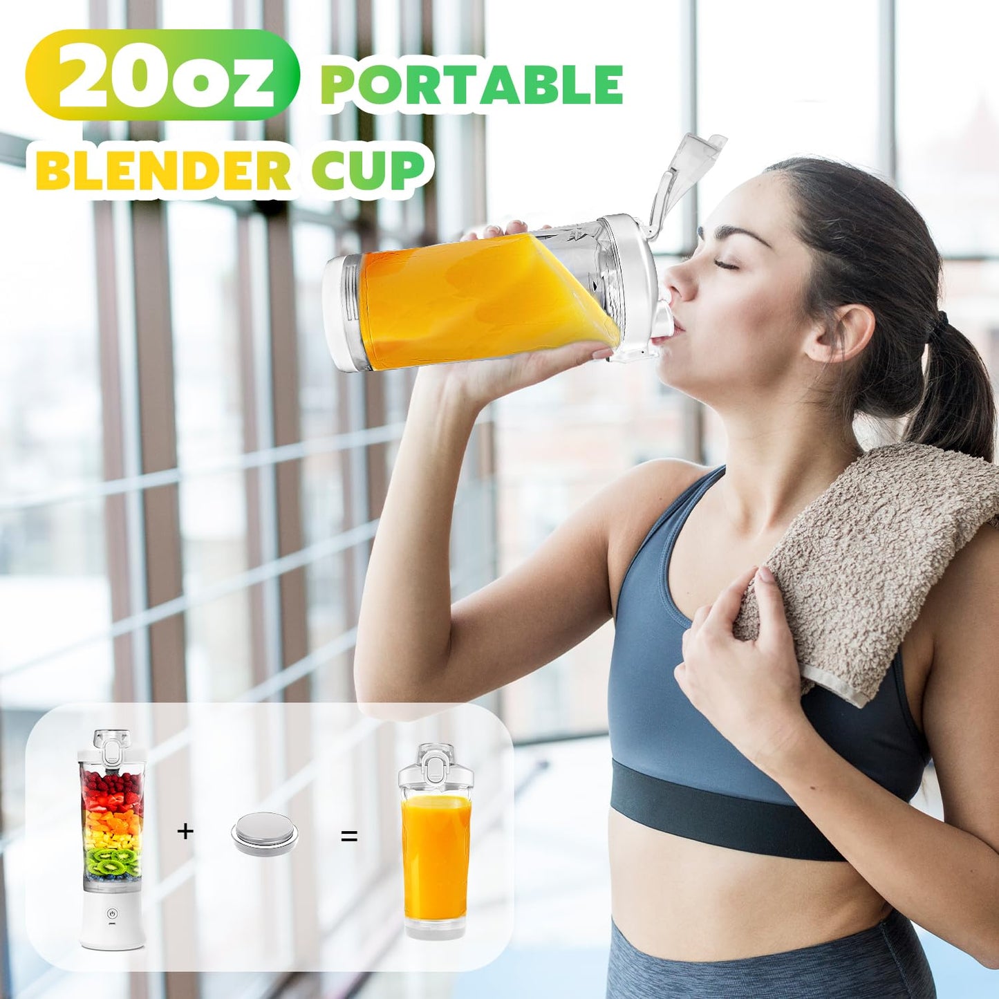 Portable Blender with Insulated Carrying Case & Recipe Book for Shakes and Smoothies, 24 OZ Personal Juicer Electric Protein Shaker Bottle, Mini Small Blender Cup with USB-C Rechargeable, Travel Lid