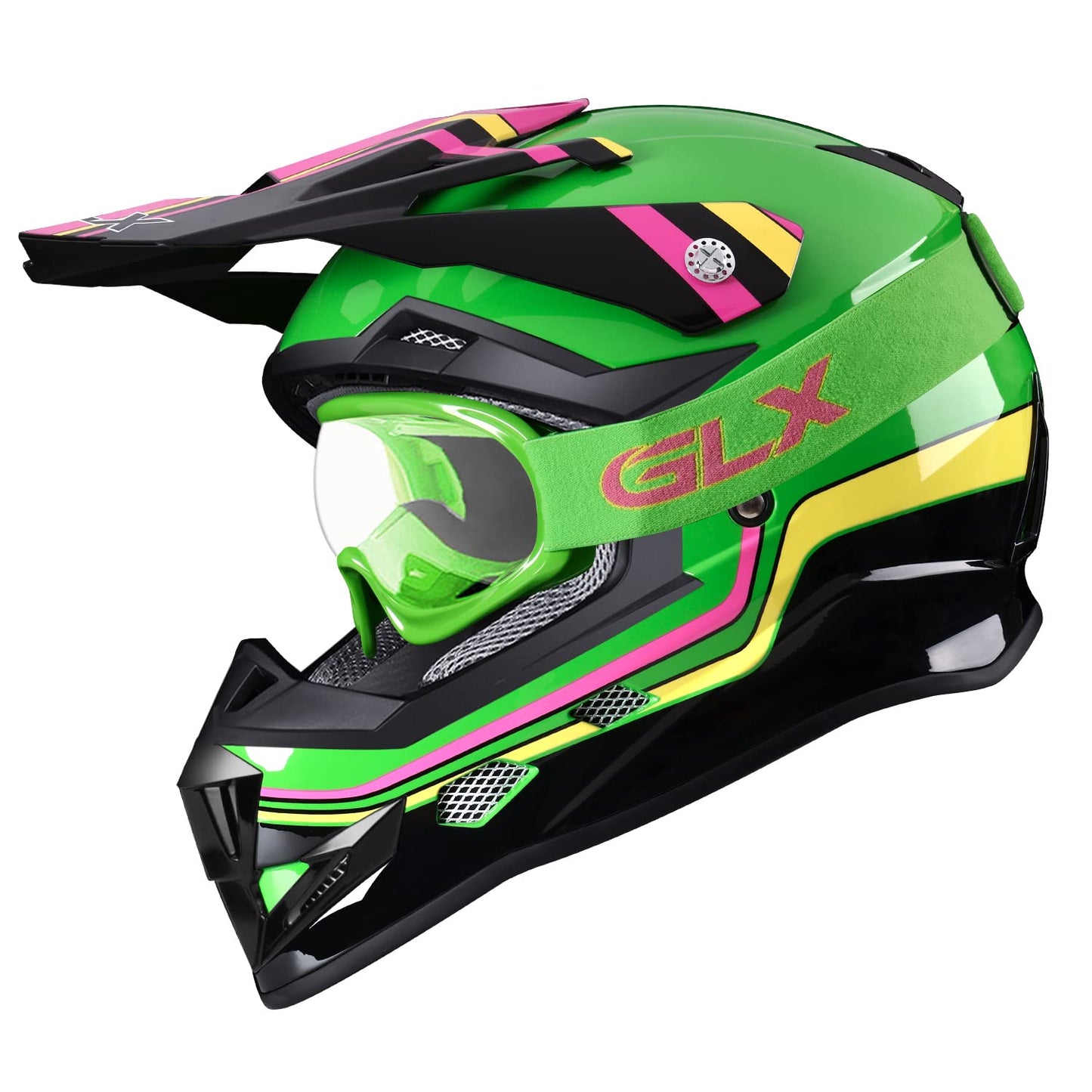 GLX GX623 Youth ATV/Dirt Bike Helmet Combo - Retro Green, Large - DOT