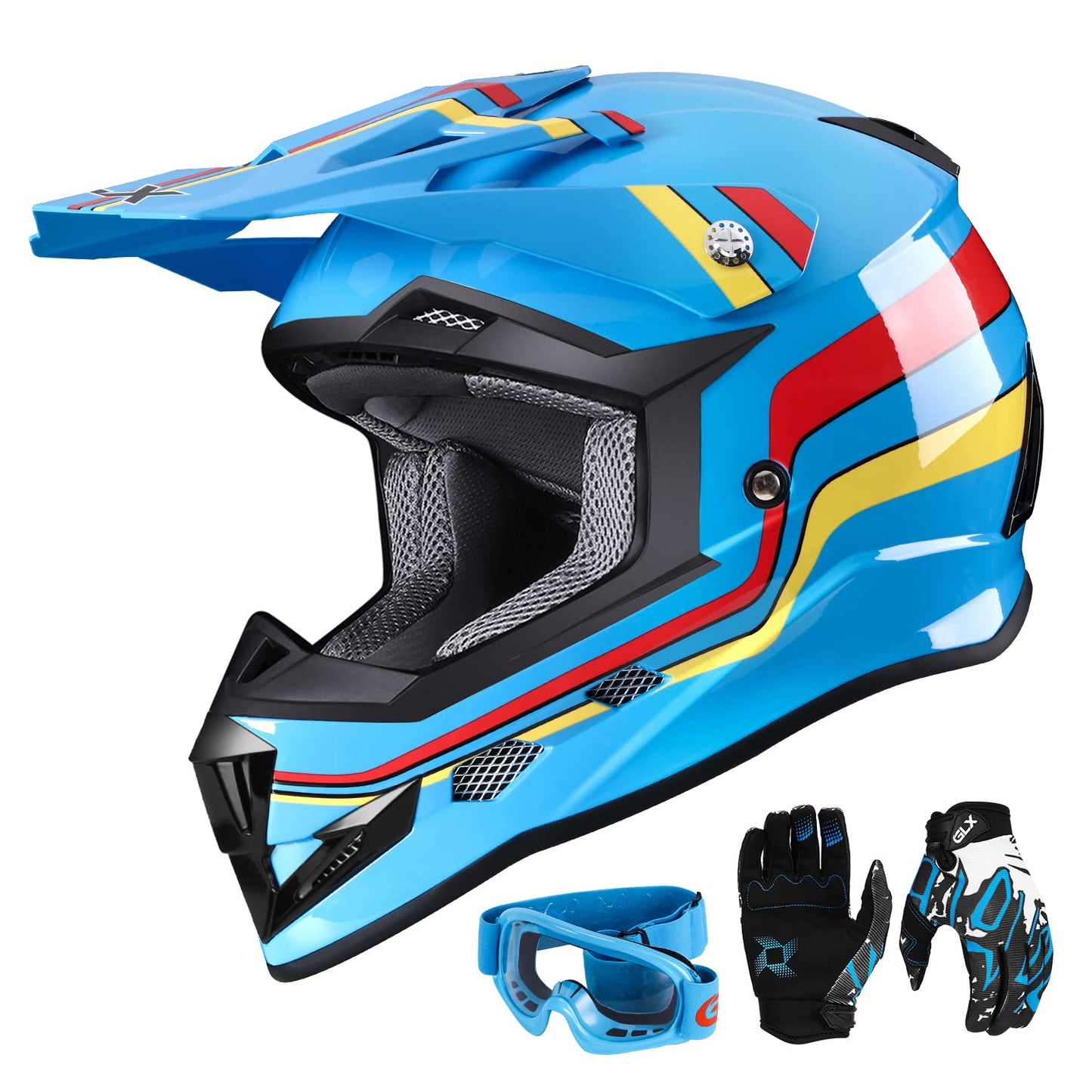 GLX GX623 Youth ATV/Dirt Bike Helmet Combo - Retro Green, Large - DOT