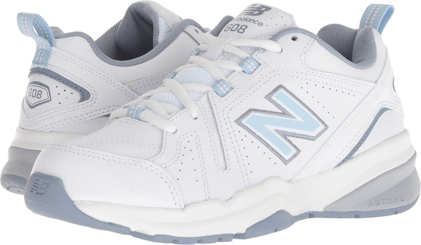 New Balance Women's 608 V5 Casual Comfort Cross Trainer, White/Light Blue, 9