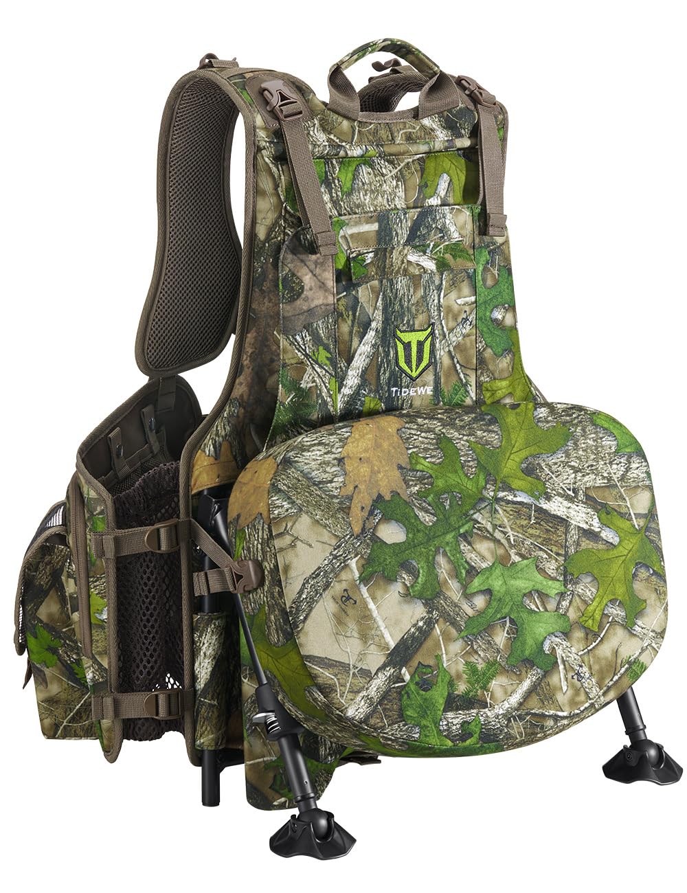 TIDEWE Turkey Vest with Seat, Hunting Vest with Game Pouch and Kickstand, Strut Camo Turkey Hunting Clothes for Men Women