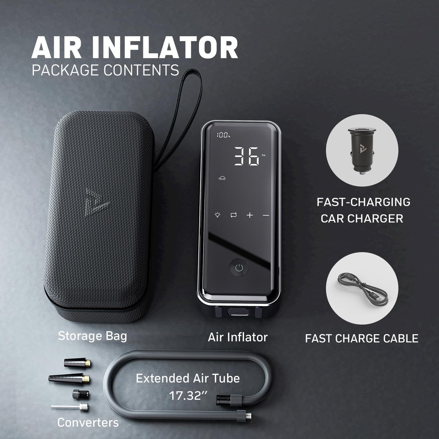 DENVIX Tire Inflator Portable Air Compressor, 2X Faster Inflation Cordless Air Compressor, Electric Air Pump for Car Tires with 15000 mAh Battery Capacity, 45W 3X Faster Charging, Deluxe Package.