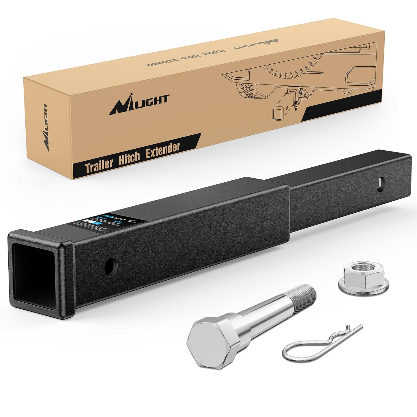 Nilight Trailer Hitch Receiver Extender Adapter Reducer 1-1/4 to 2Inch Hitch Adapter 6-1/2 inch Extension Sleeve Convertor 350Lbs with 1/2-Inch Diameter Pin and Clip with 5/8-Inch Adapter