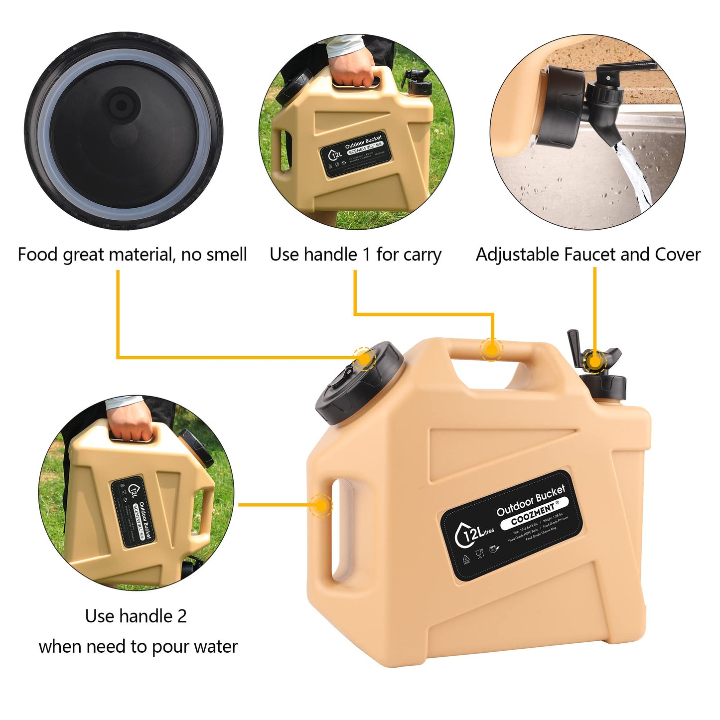 3.2 Gallon/5 Gallon Water Containers with Spigot, BPA Free Water Jug, Military Green Water Tank, Multifunction Water Storage Containers for Camping Outdoor Hiking,Emergency Stroage