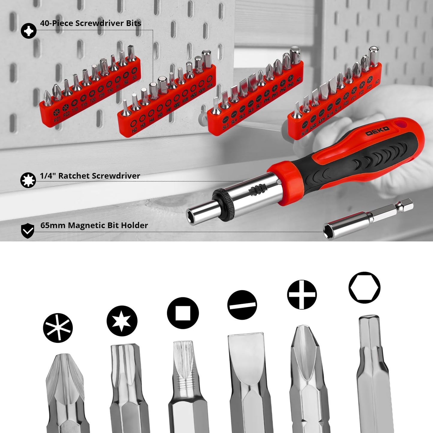 DEKOPRO 228 Piece Socket Wrench Auto Repair Tool Combination Package Mixed Tool Set Hand Tool Kit with Plastic Toolbox Storage Case