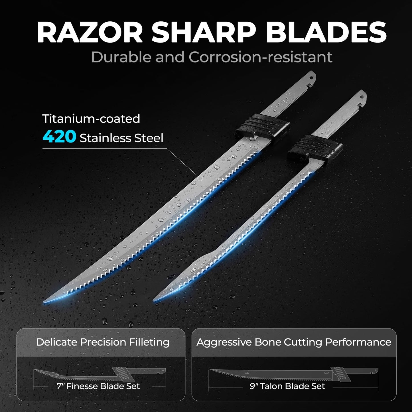 KastKing Speed Demon 110v Electric Fillet Knife, Precision Cut with High Torque Motor, ETL Certified Safety, Balanced Lightweight Handle, 2 Sets of Stainless-steel Blades